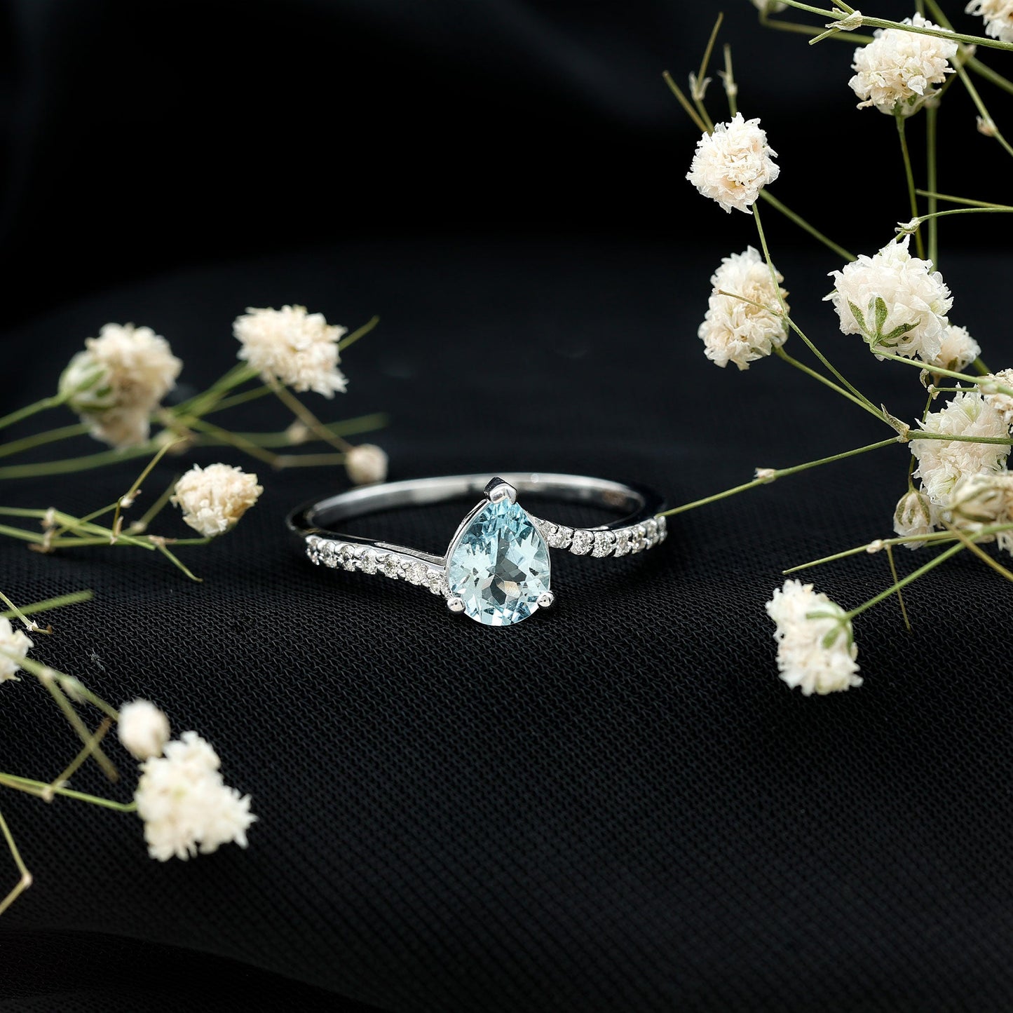 Pear Cut Aquamarine Teardrop Engagement Ring with Diamond