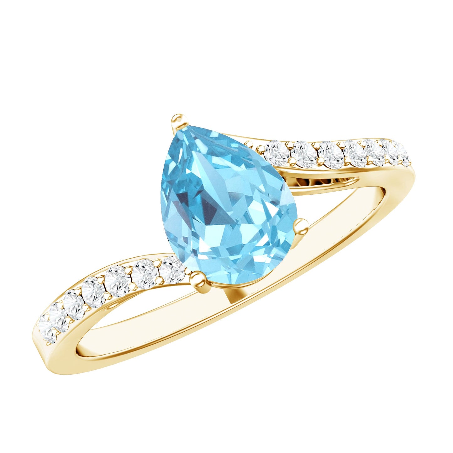 Pear Cut Aquamarine Teardrop Engagement Ring with Diamond