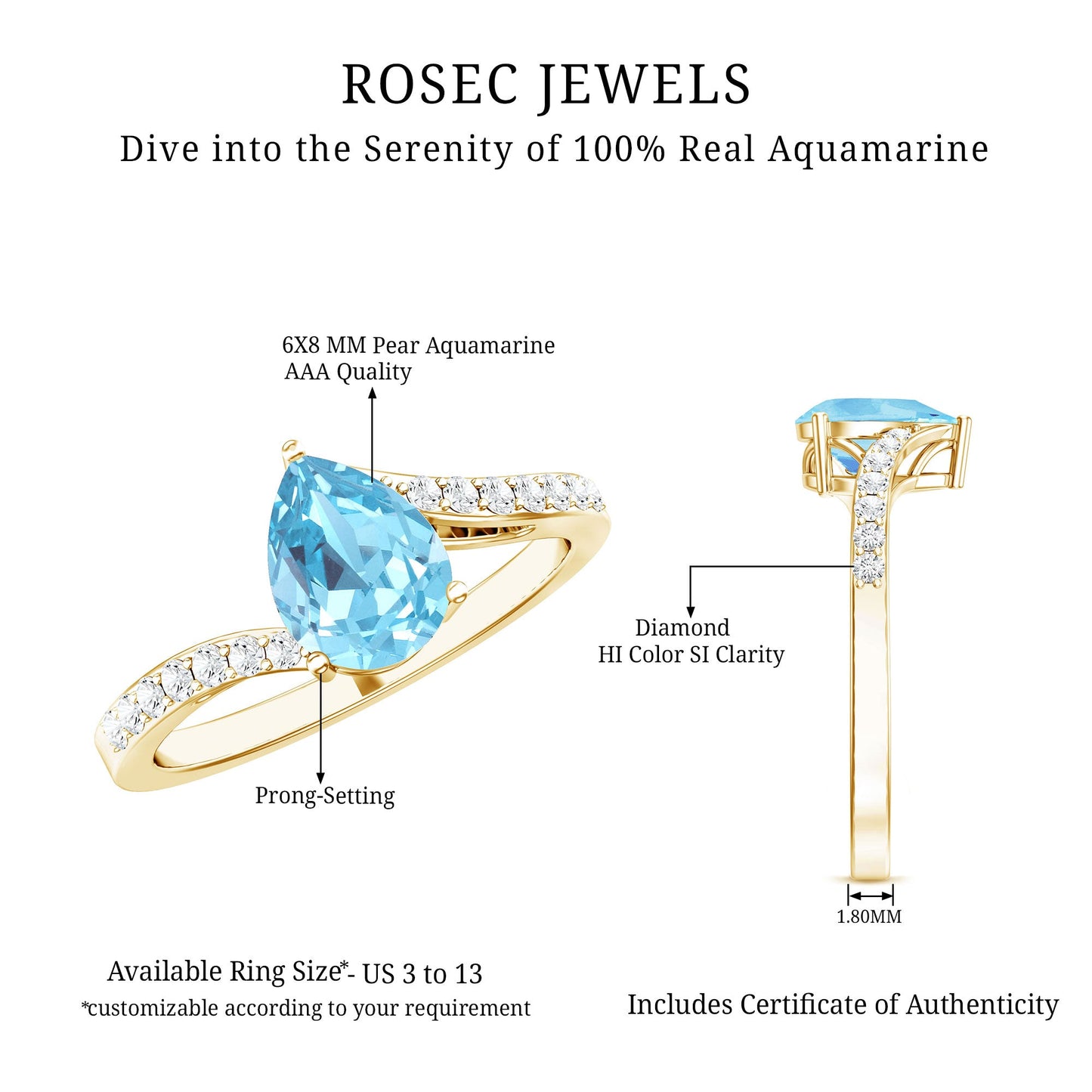 Pear Cut Aquamarine Teardrop Engagement Ring with Diamond