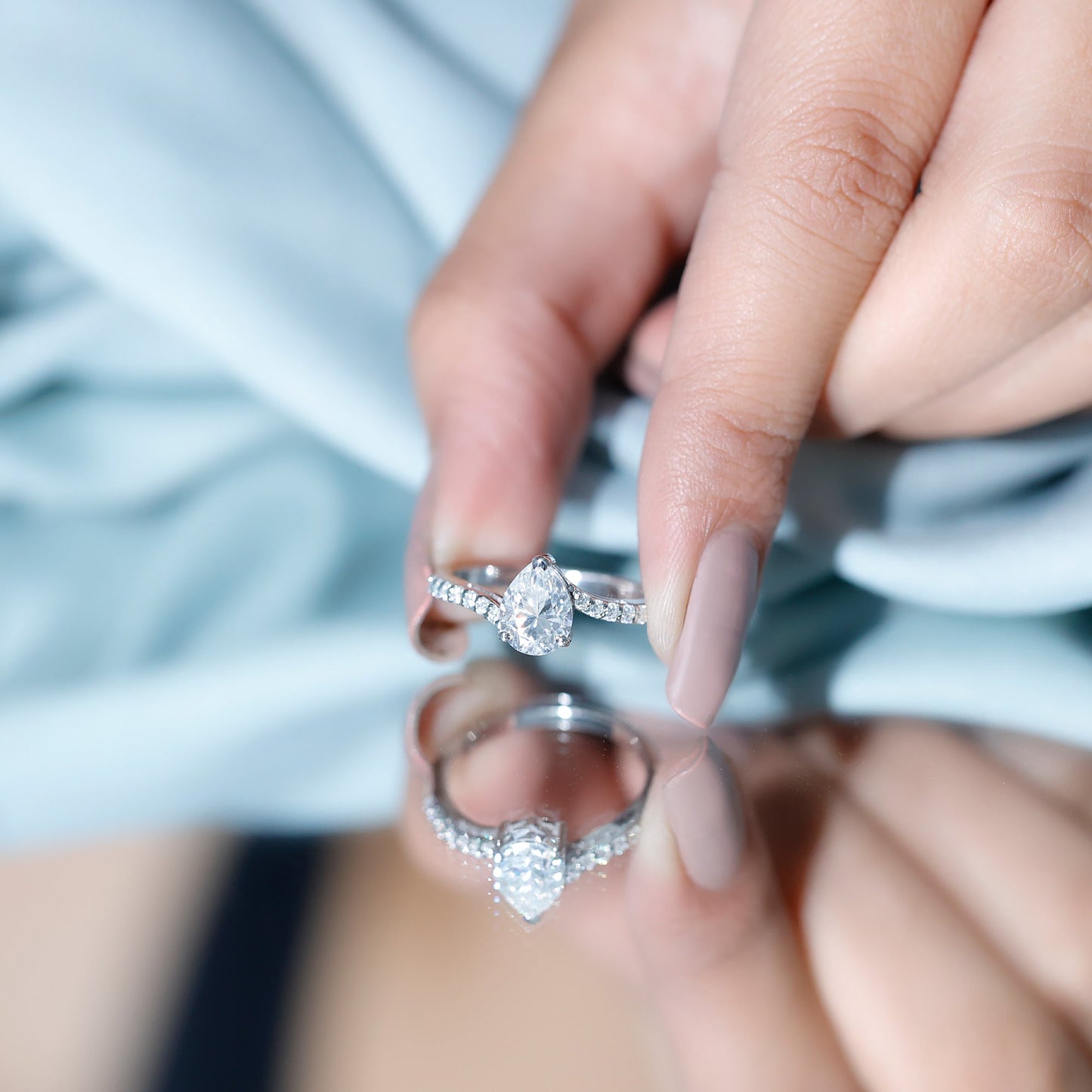 Pear Shape Moissanite Solitaire Bypass Engagement Ring