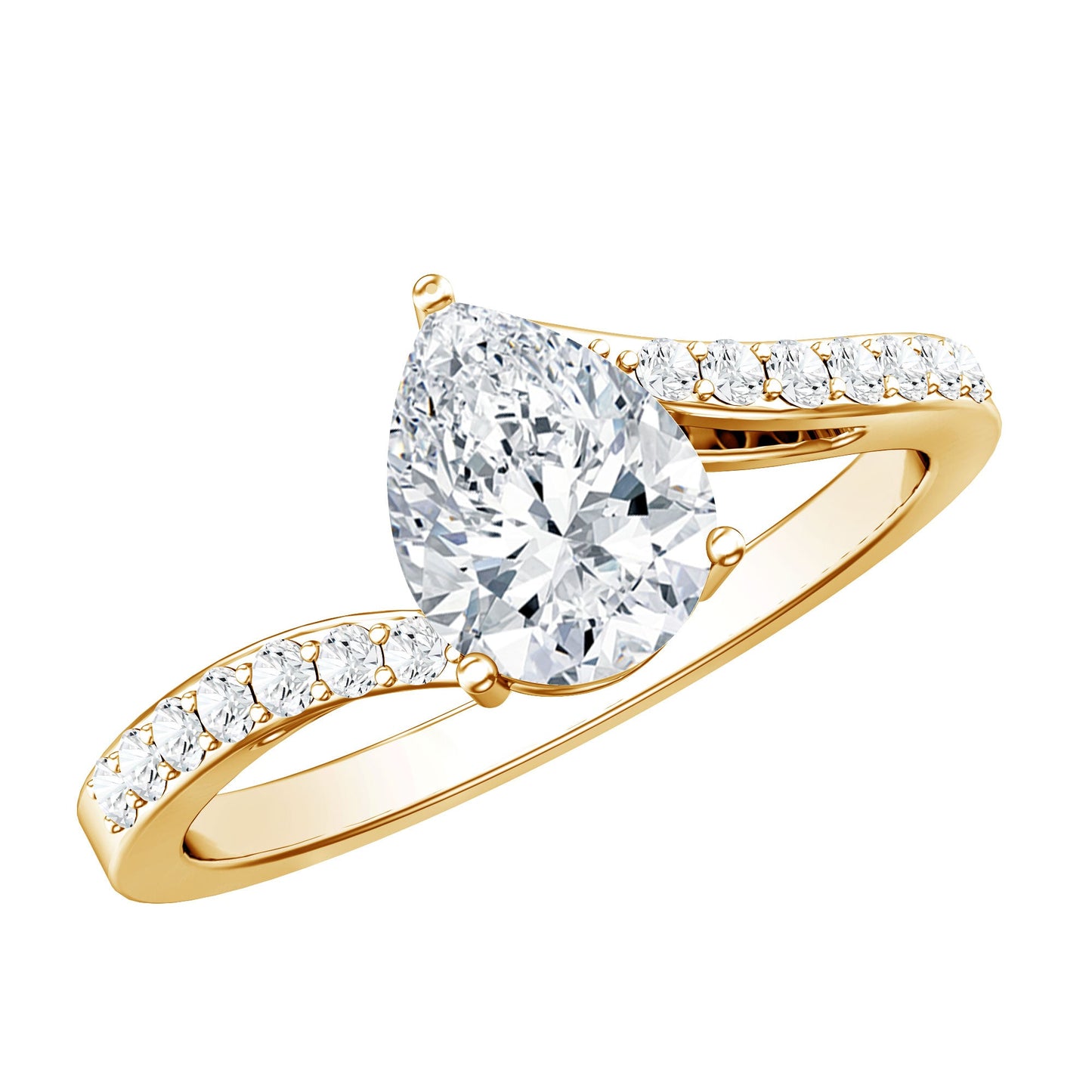 Pear Shape Moissanite Solitaire Bypass Engagement Ring