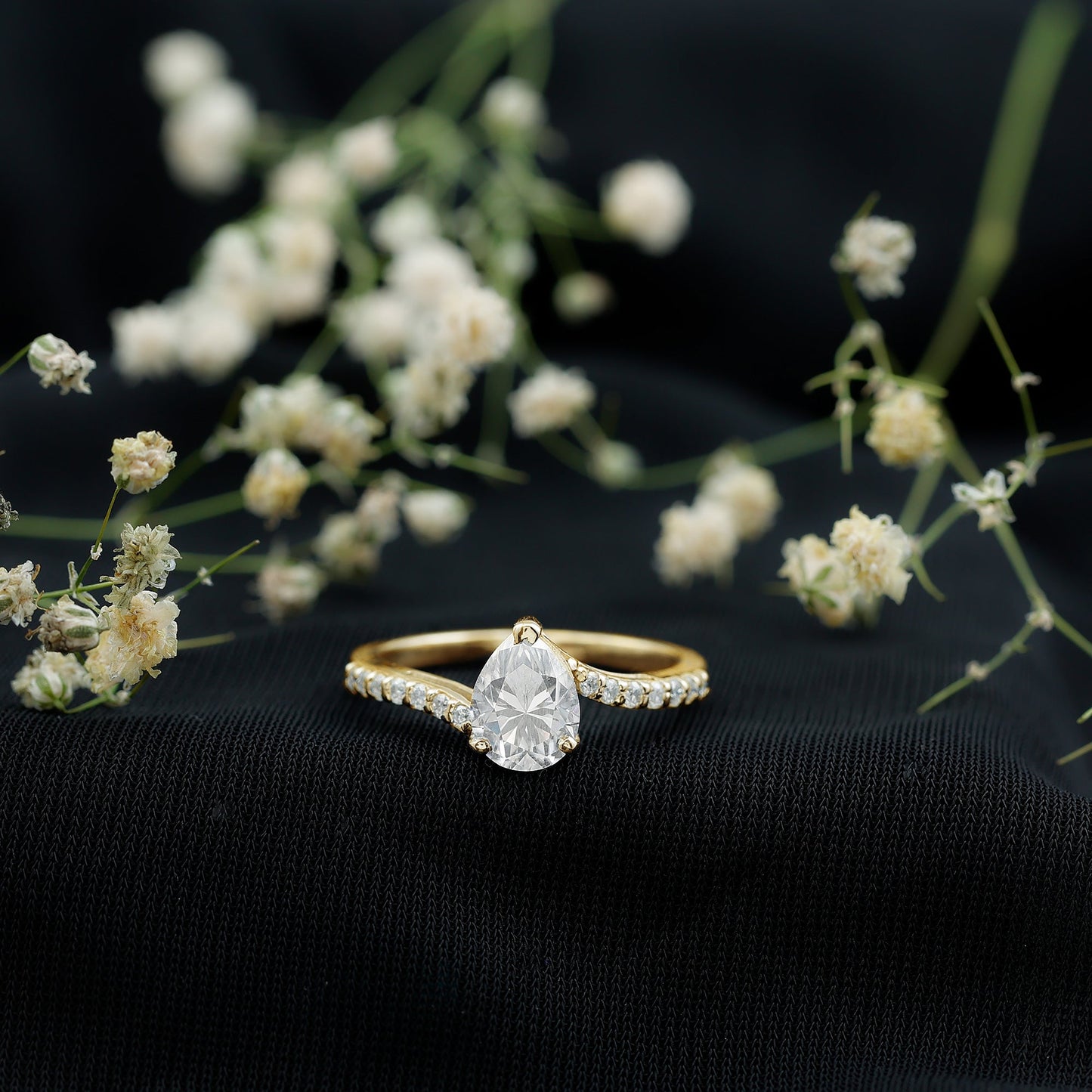 Pear Shape Moissanite Solitaire Bypass Engagement Ring