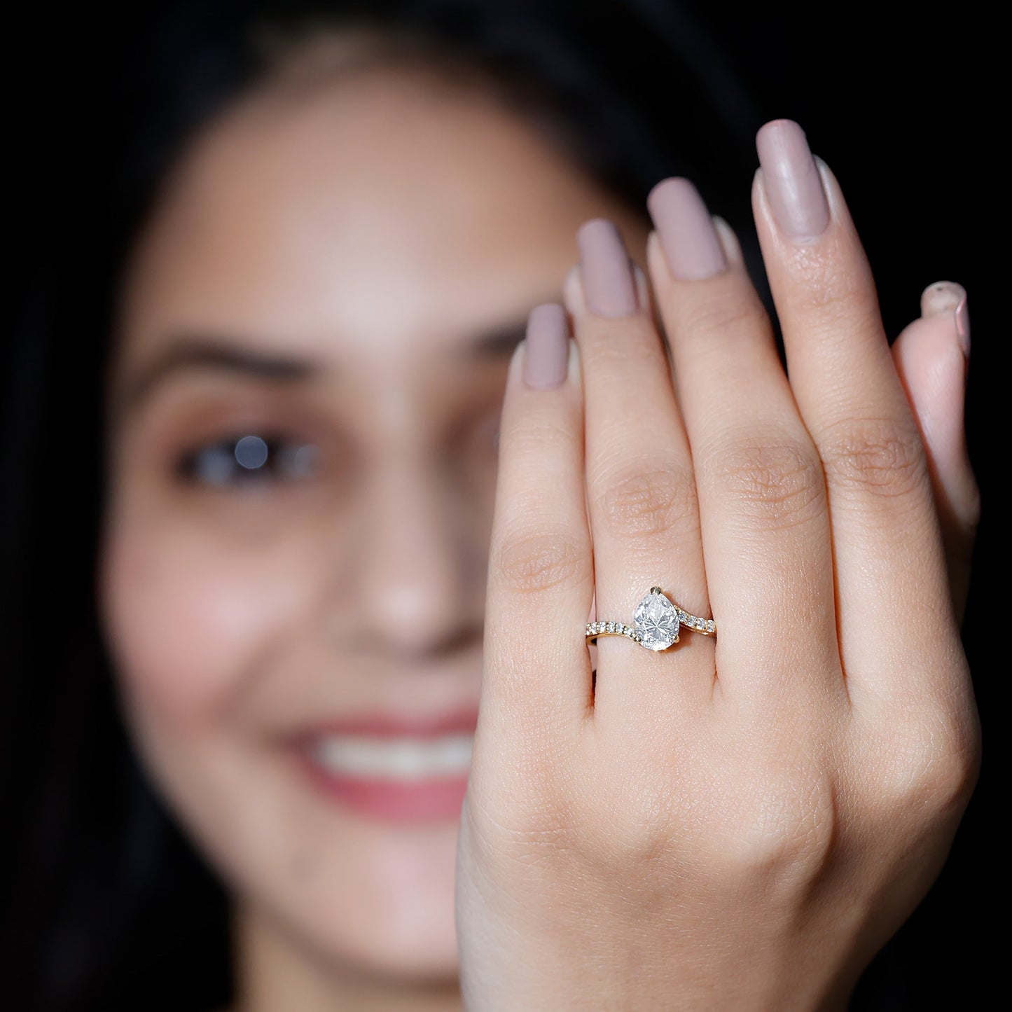 Pear Shape Moissanite Solitaire Bypass Engagement Ring