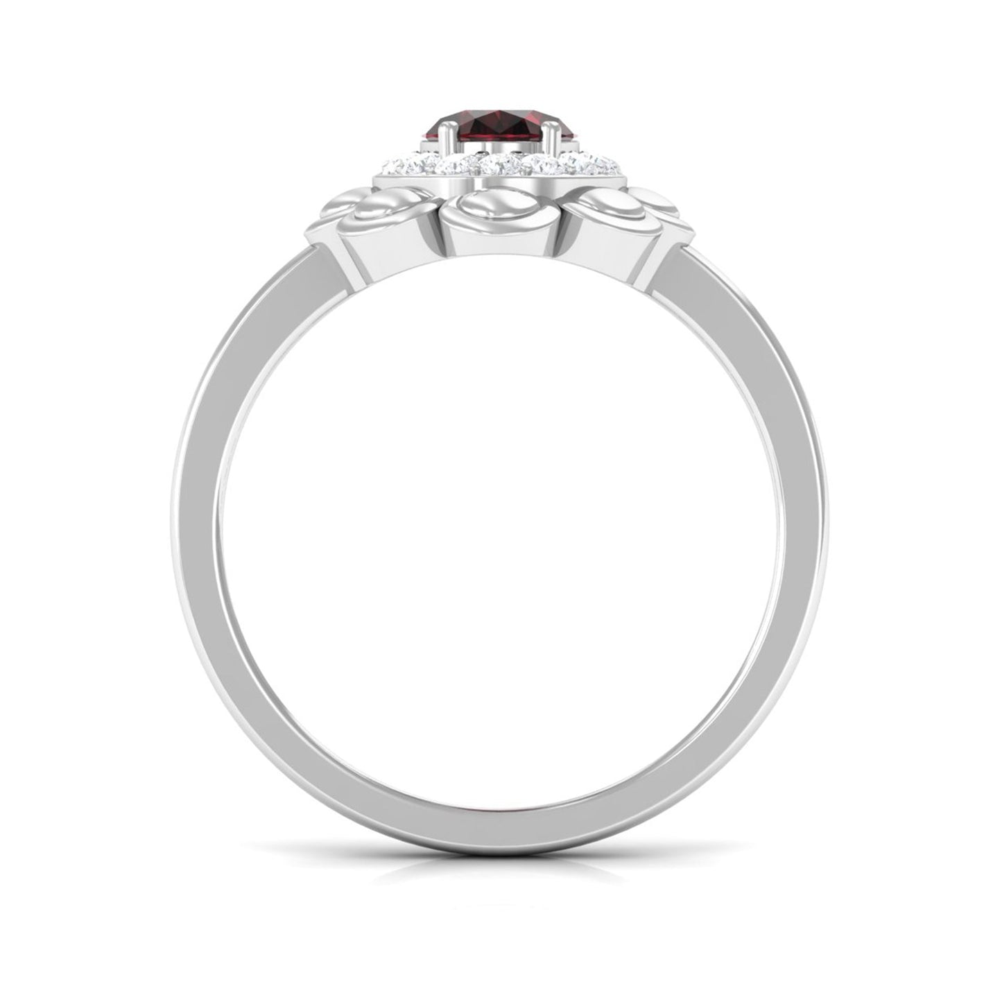 Natural 1.5 Carat Oval Garnet Flower Engagement Ring with Diamond