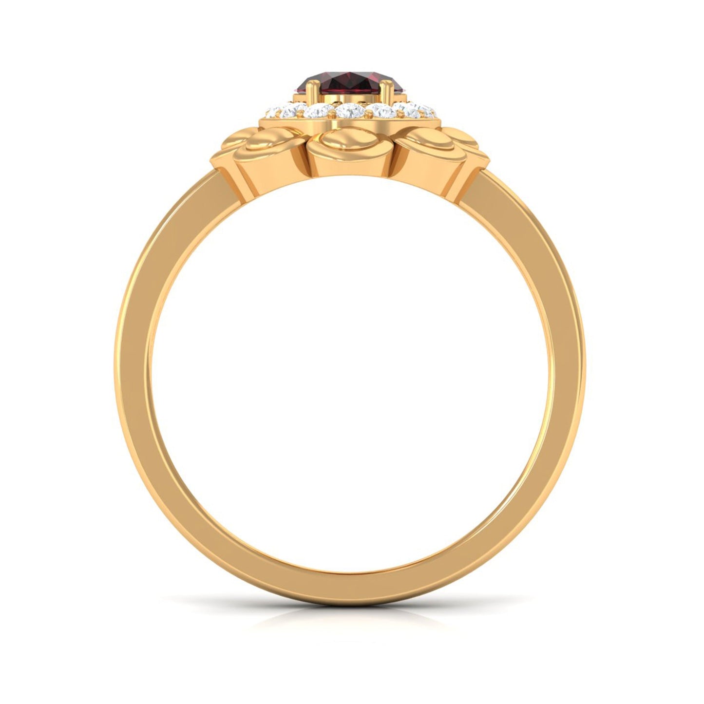 Natural 1.5 Carat Oval Garnet Flower Engagement Ring with Diamond