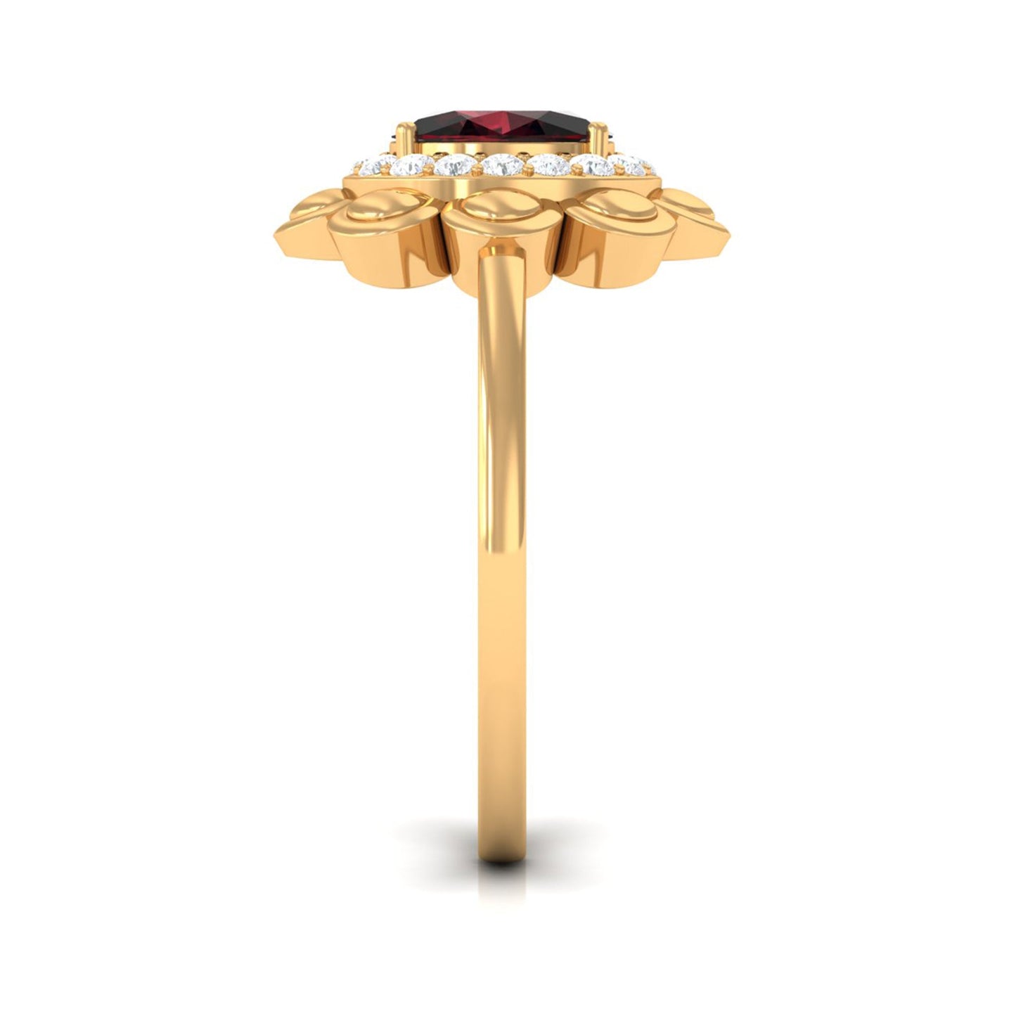 Natural 1.5 Carat Oval Garnet Flower Engagement Ring with Diamond