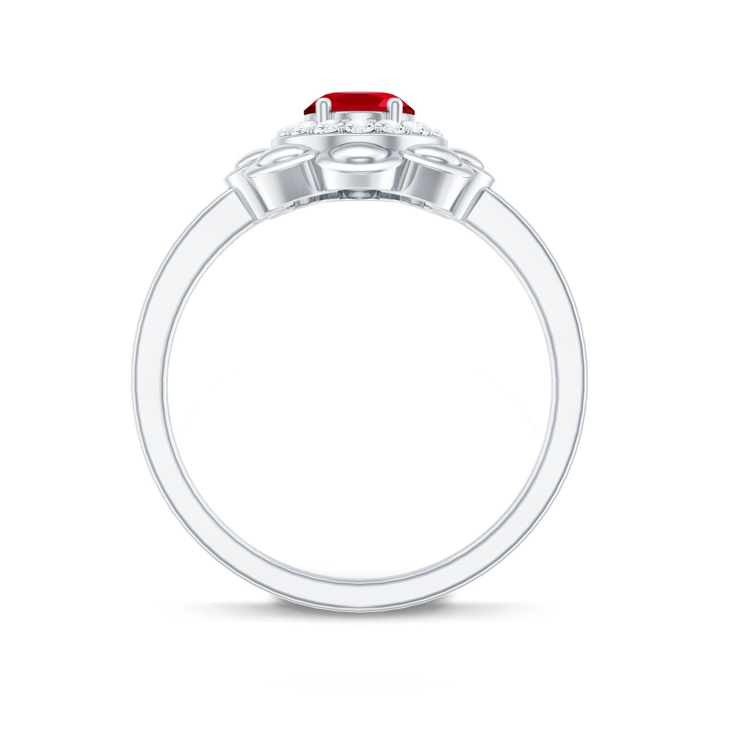 Certified 1.5 Carat Lab Grown Ruby Flower Engagement Ring with Diamond