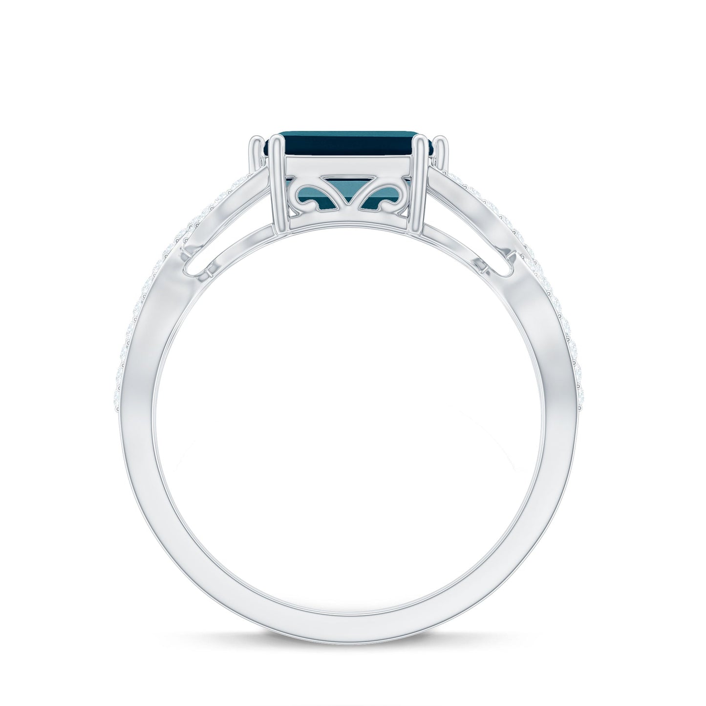 2.2 Carat Emerald Cut London Blue Topaz East West Engagement Ring with Diamond