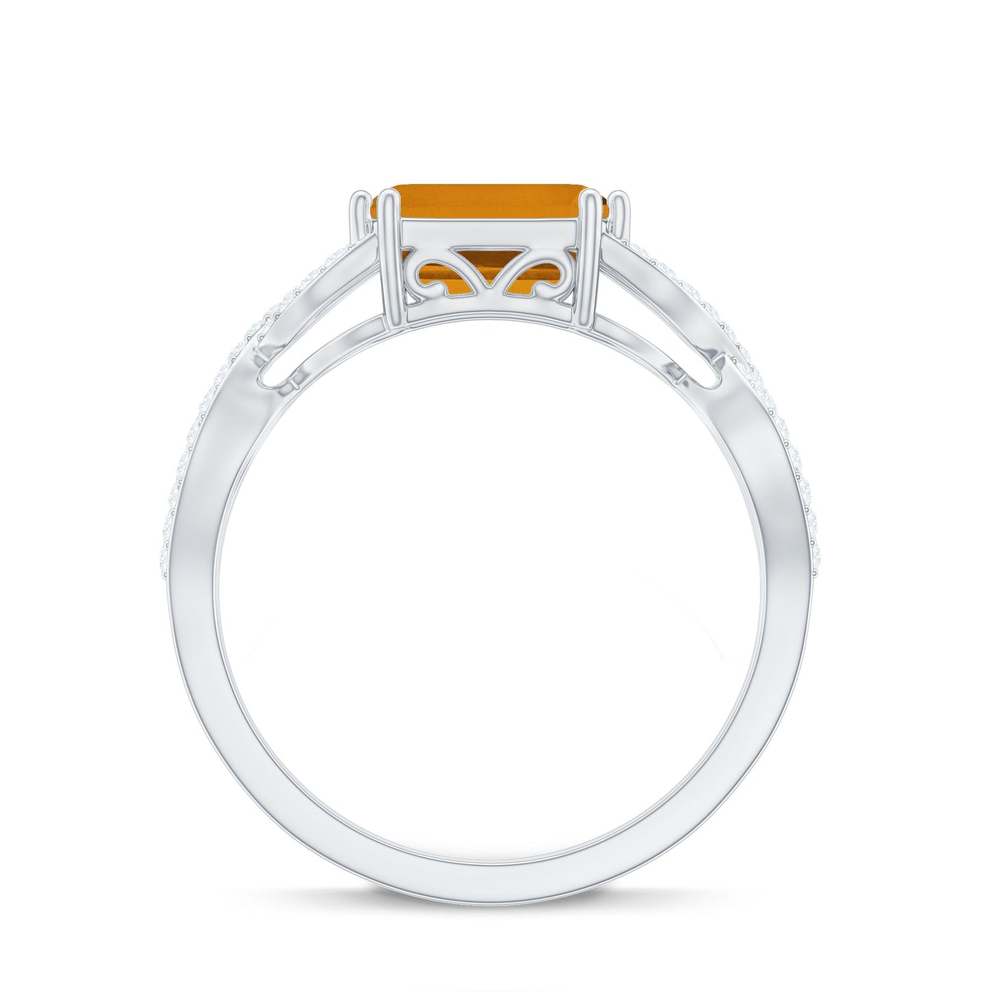 Natural Citrine Diamond Emerald Cut Engagement Ring in East West Style