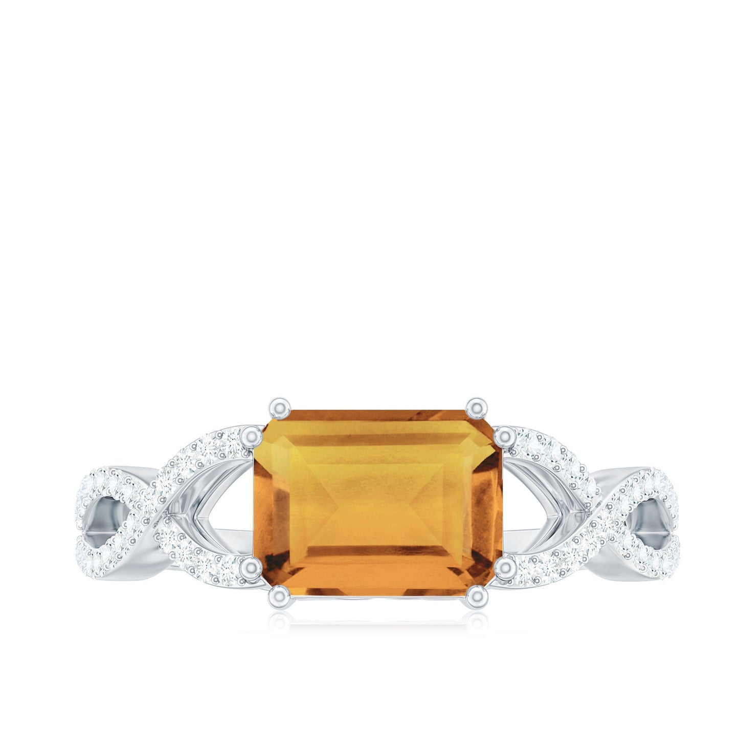 Natural Citrine Diamond Emerald Cut Engagement Ring in East West Style
