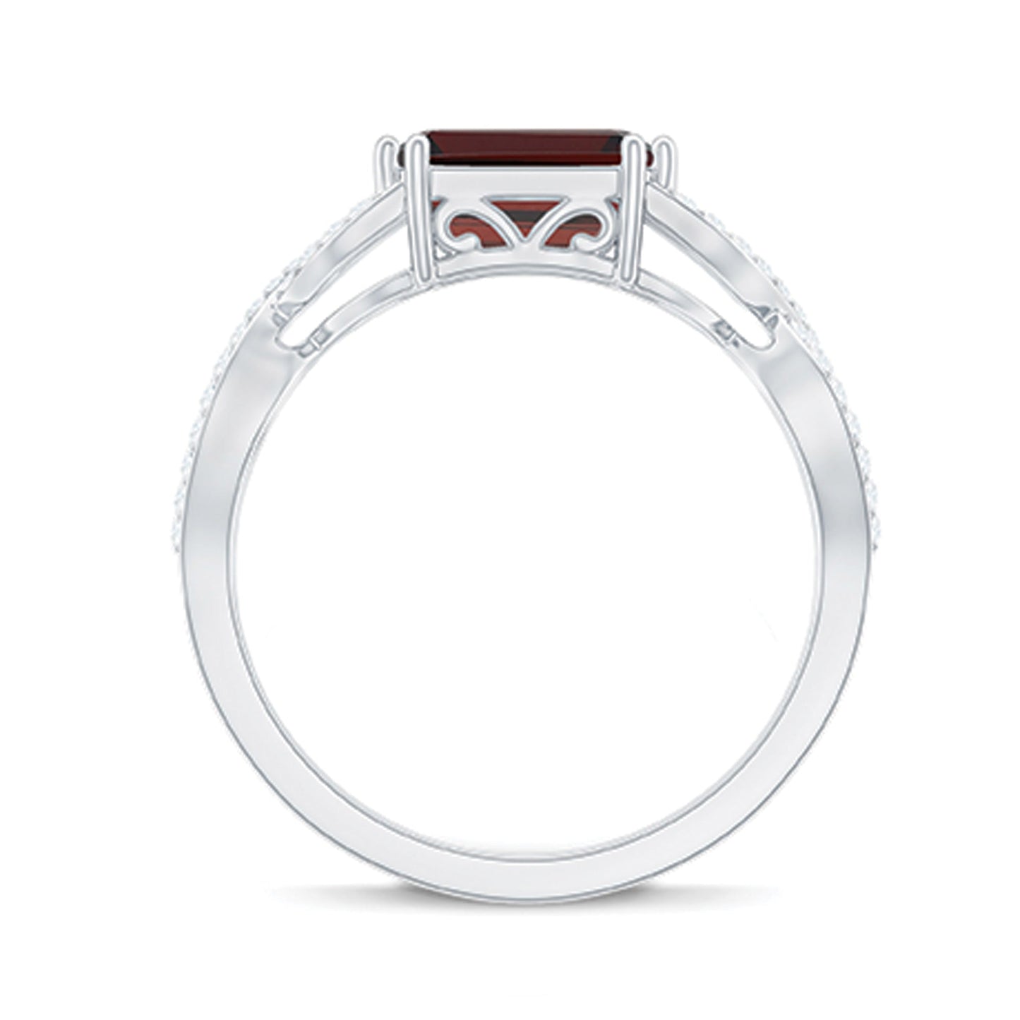 Certified Real Garnet Diamond Emerald Cut Engagement Ring in East West Style
