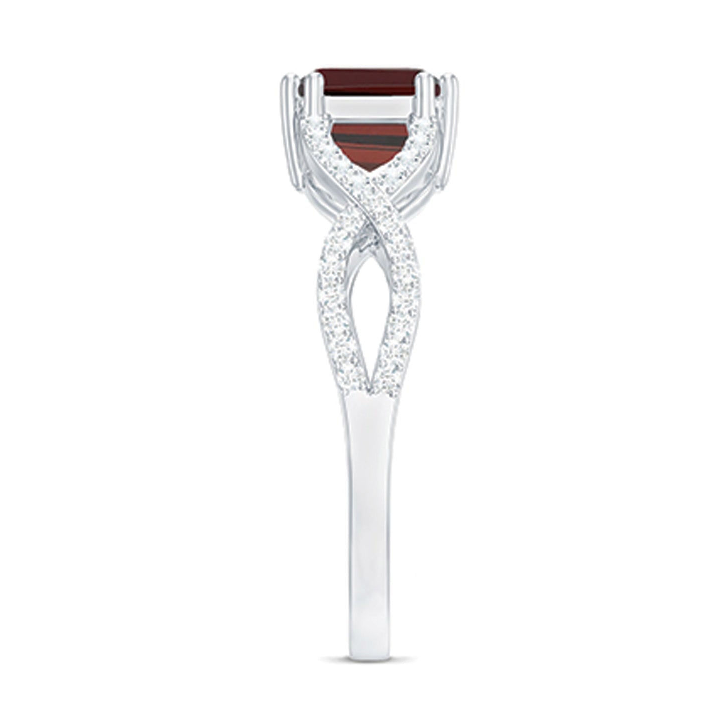 Certified Real Garnet Diamond Emerald Cut Engagement Ring in East West Style