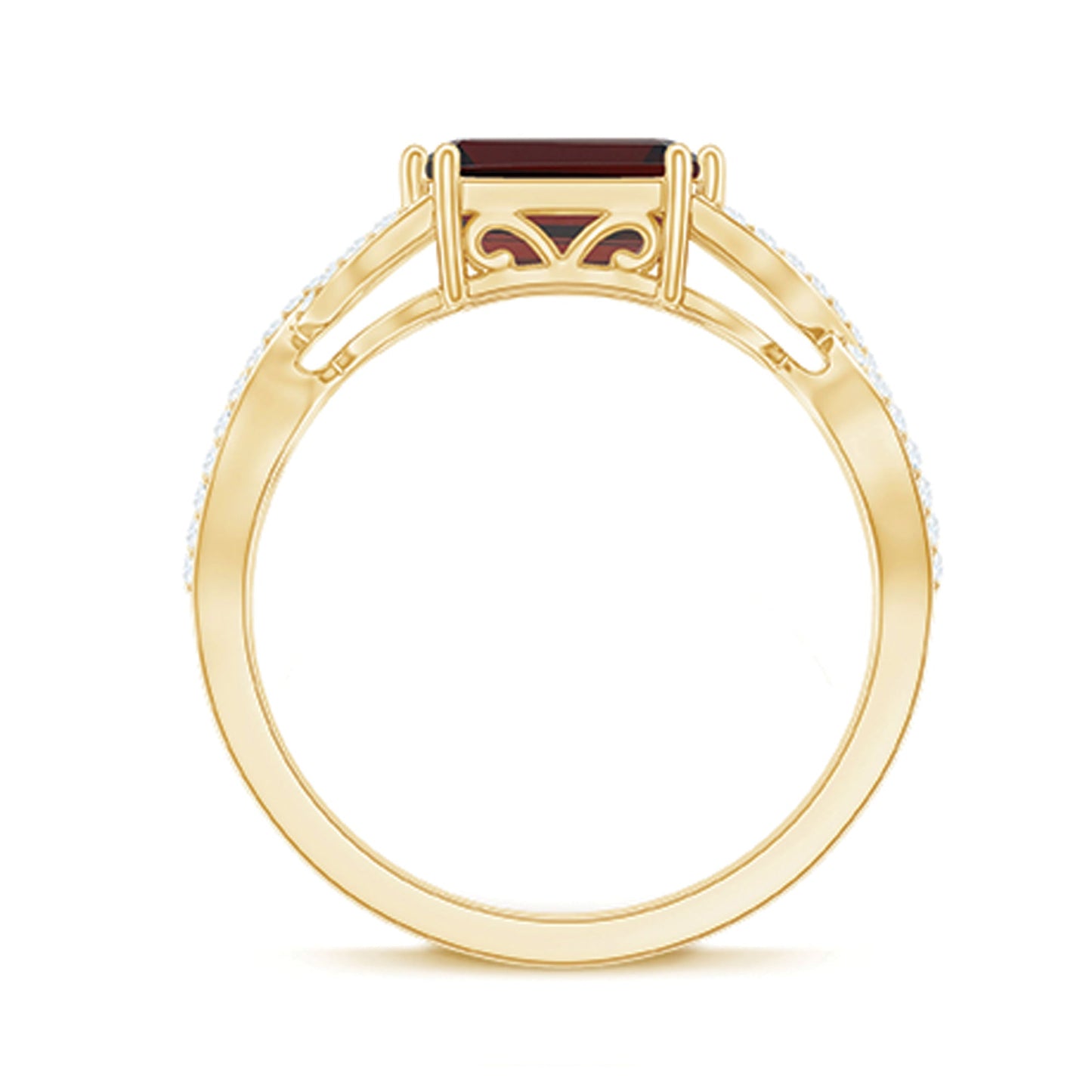 Certified Real Garnet Diamond Emerald Cut Engagement Ring in East West Style