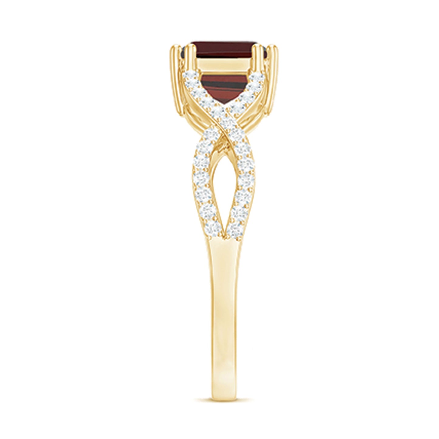 Certified Real Garnet Diamond Emerald Cut Engagement Ring in East West Style