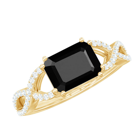 East West Style 1.6 Carat Lab Grown Black and White Diamond Engagement Ring with Crossover Shank