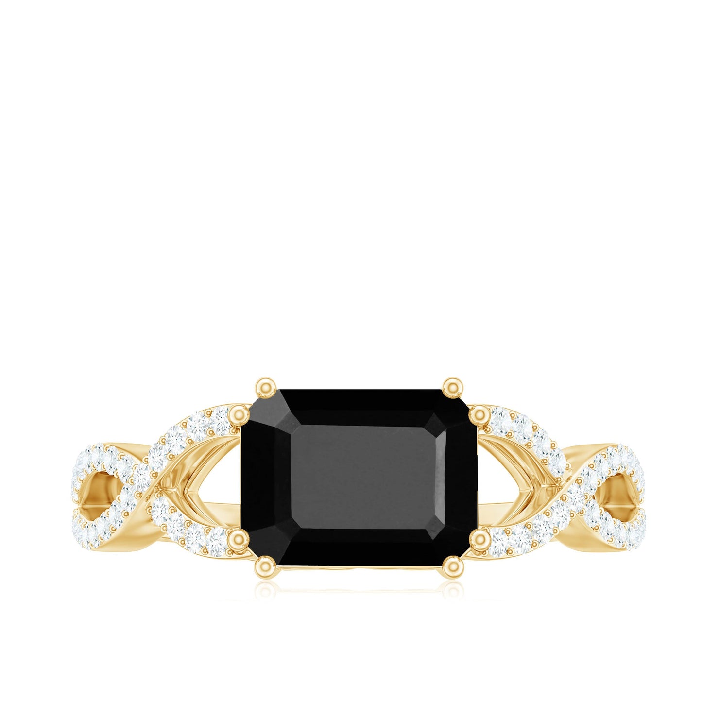 East West Style 1.6 Carat Lab Grown Black and White Diamond Engagement Ring with Crossover Shank
