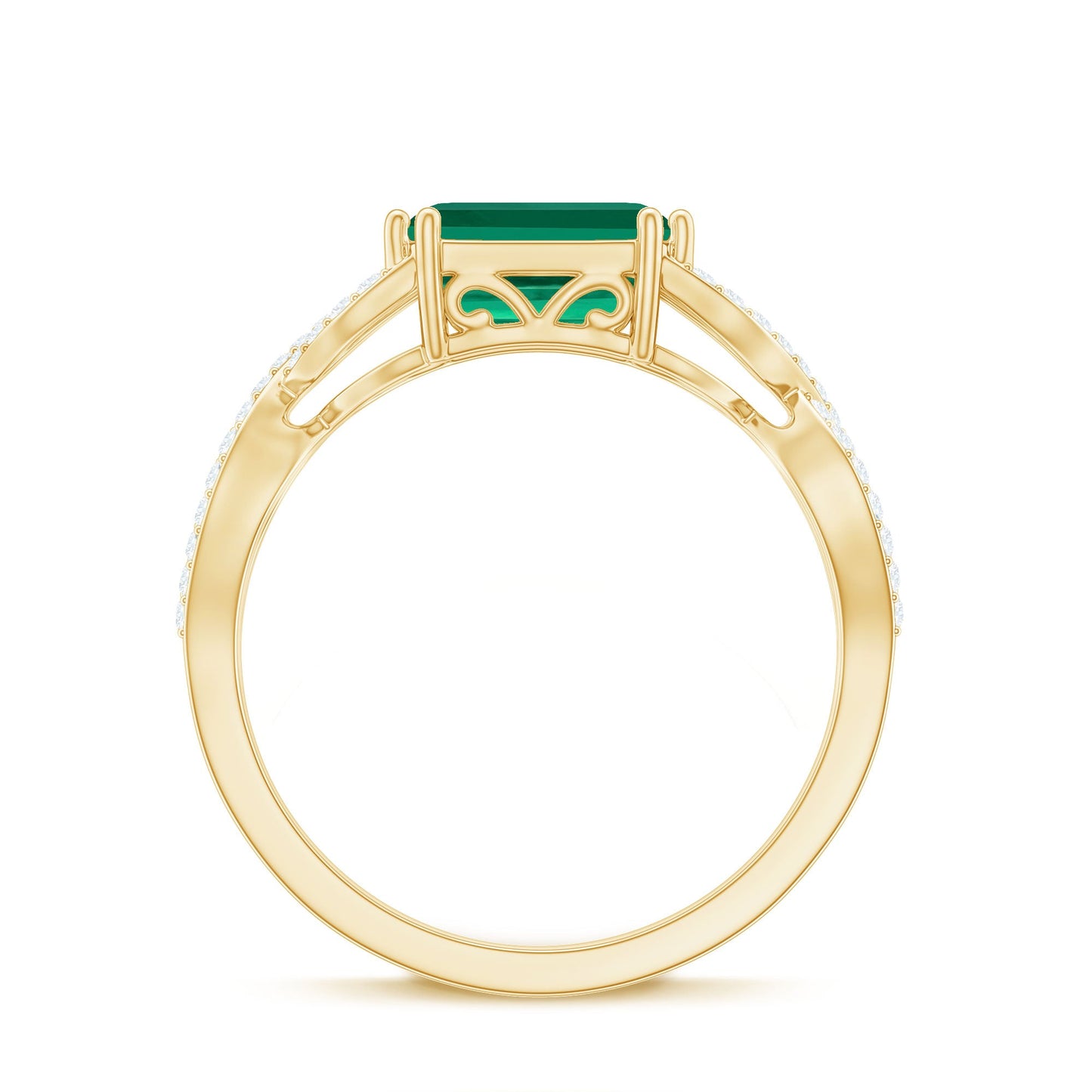 East West Style Lab Grown Emerald Cut Emerald Engagement Ring with Diamond