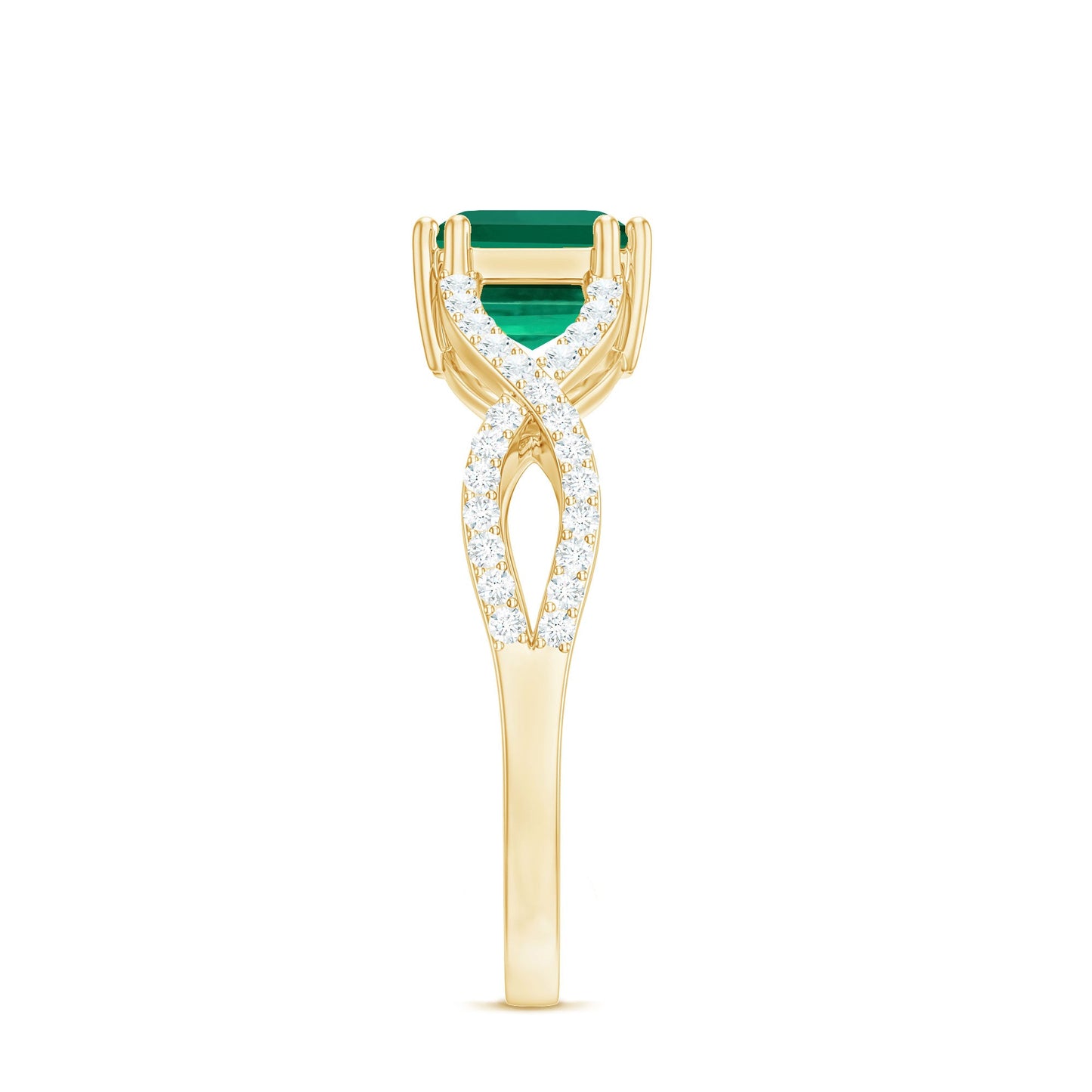 East West Style Lab Grown Emerald Cut Emerald Engagement Ring with Diamond