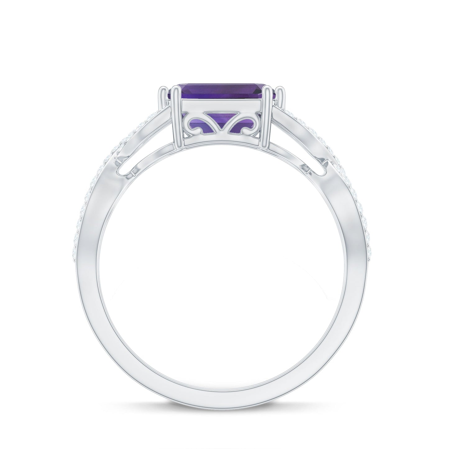 East West Style 1.4 Carat Emerald Cut Amethyst Engagement Ring with Diamonds