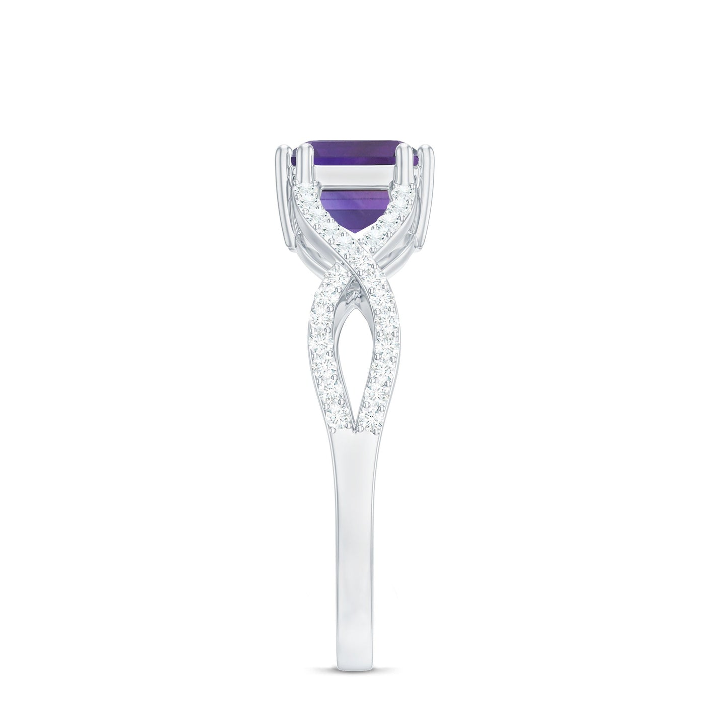 East West Style 1.4 Carat Emerald Cut Amethyst Engagement Ring with Diamonds