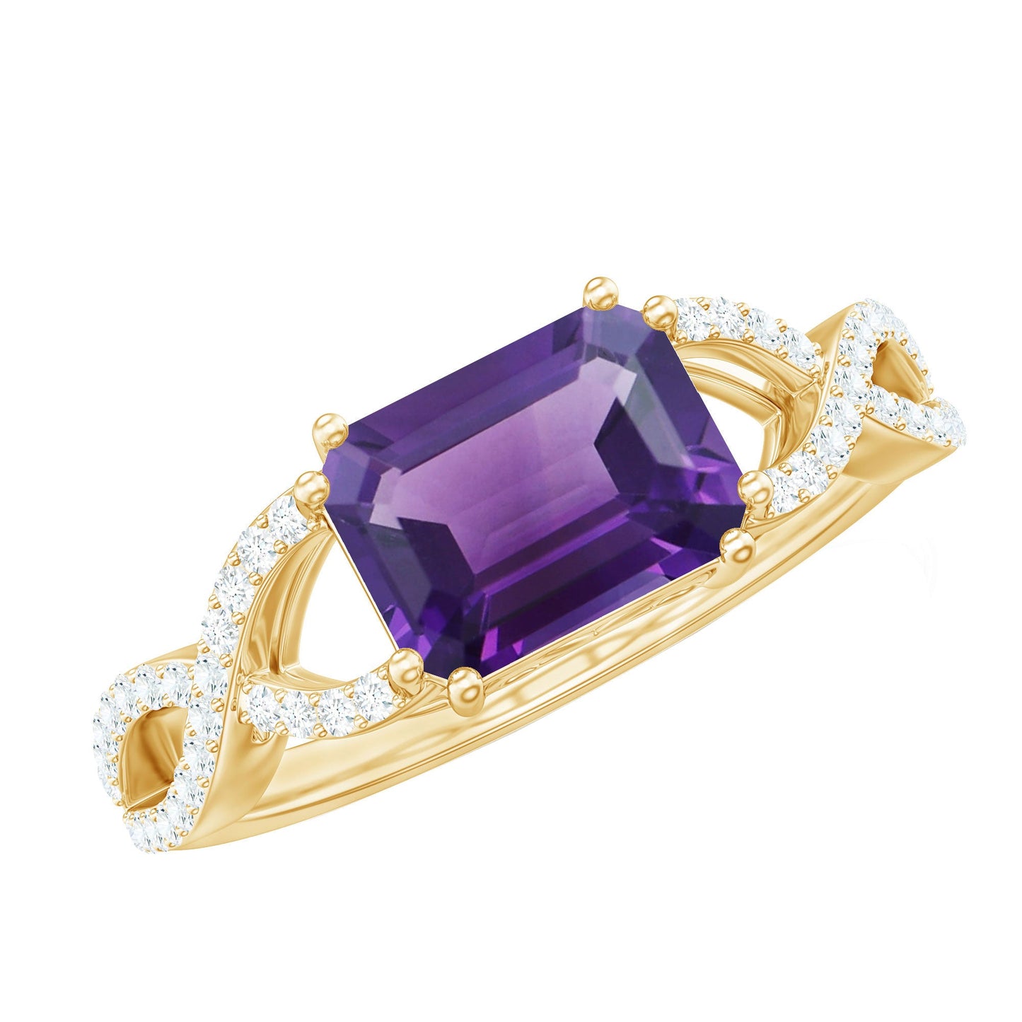 East West Style 1.4 Carat Emerald Cut Amethyst Engagement Ring with Diamonds