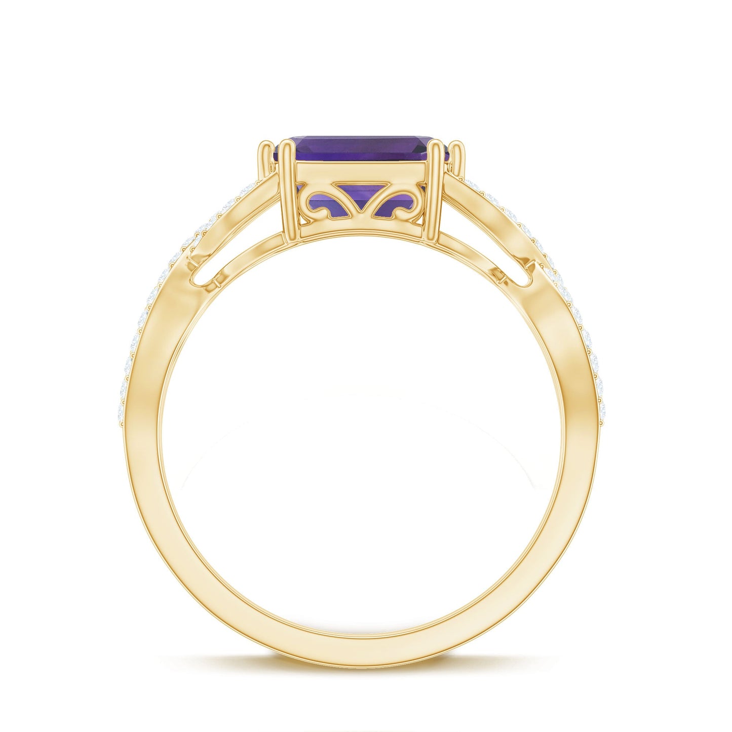 East West Style 1.4 Carat Emerald Cut Amethyst Engagement Ring with Diamonds