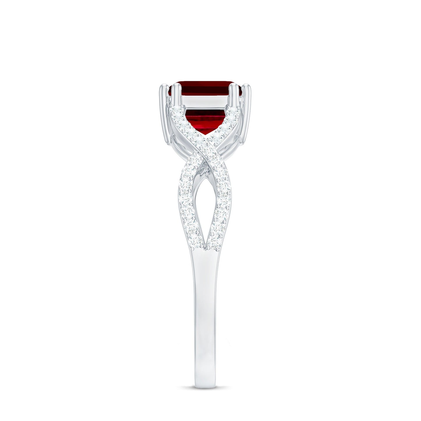 Emerald Cut Created Ruby East-West Crossover Ring with Diamond