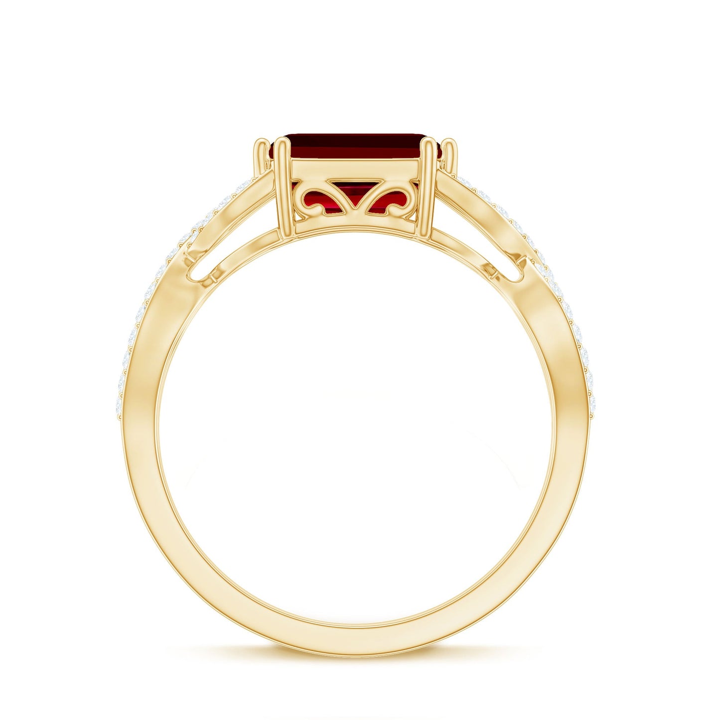 Emerald Cut Created Ruby East-West Crossover Ring with Diamond