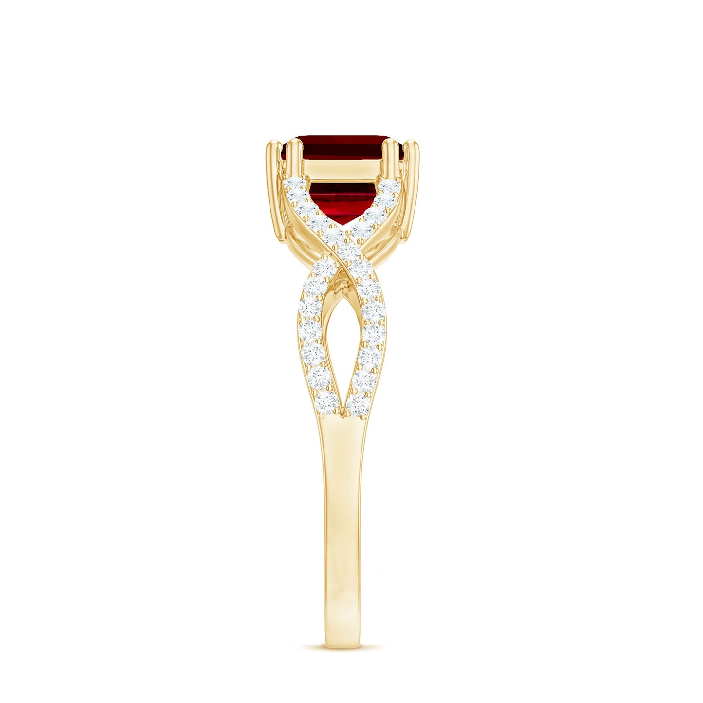 Emerald Cut Created Ruby East-West Crossover Ring with Diamond