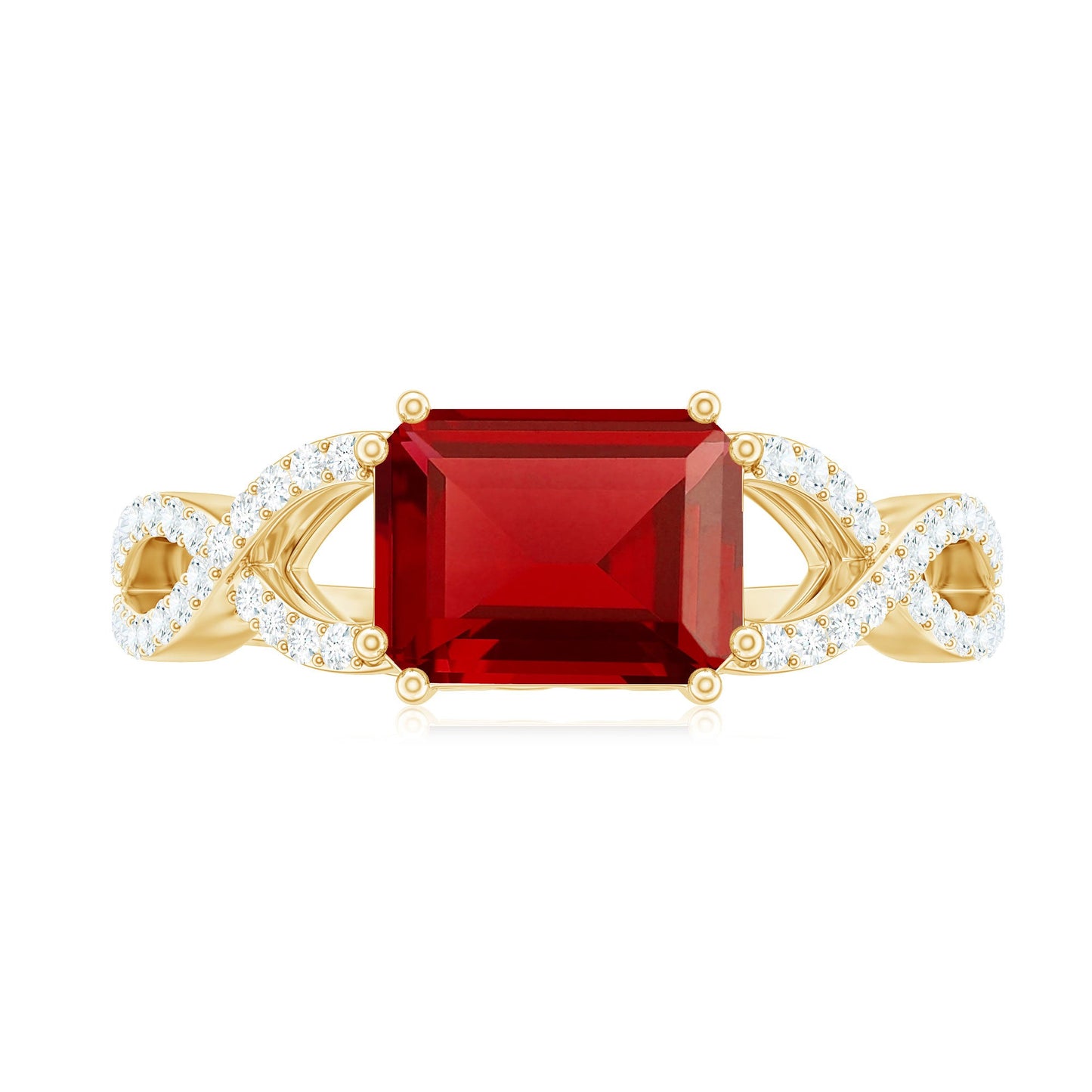 Emerald Cut Created Ruby East-West Crossover Ring with Diamond