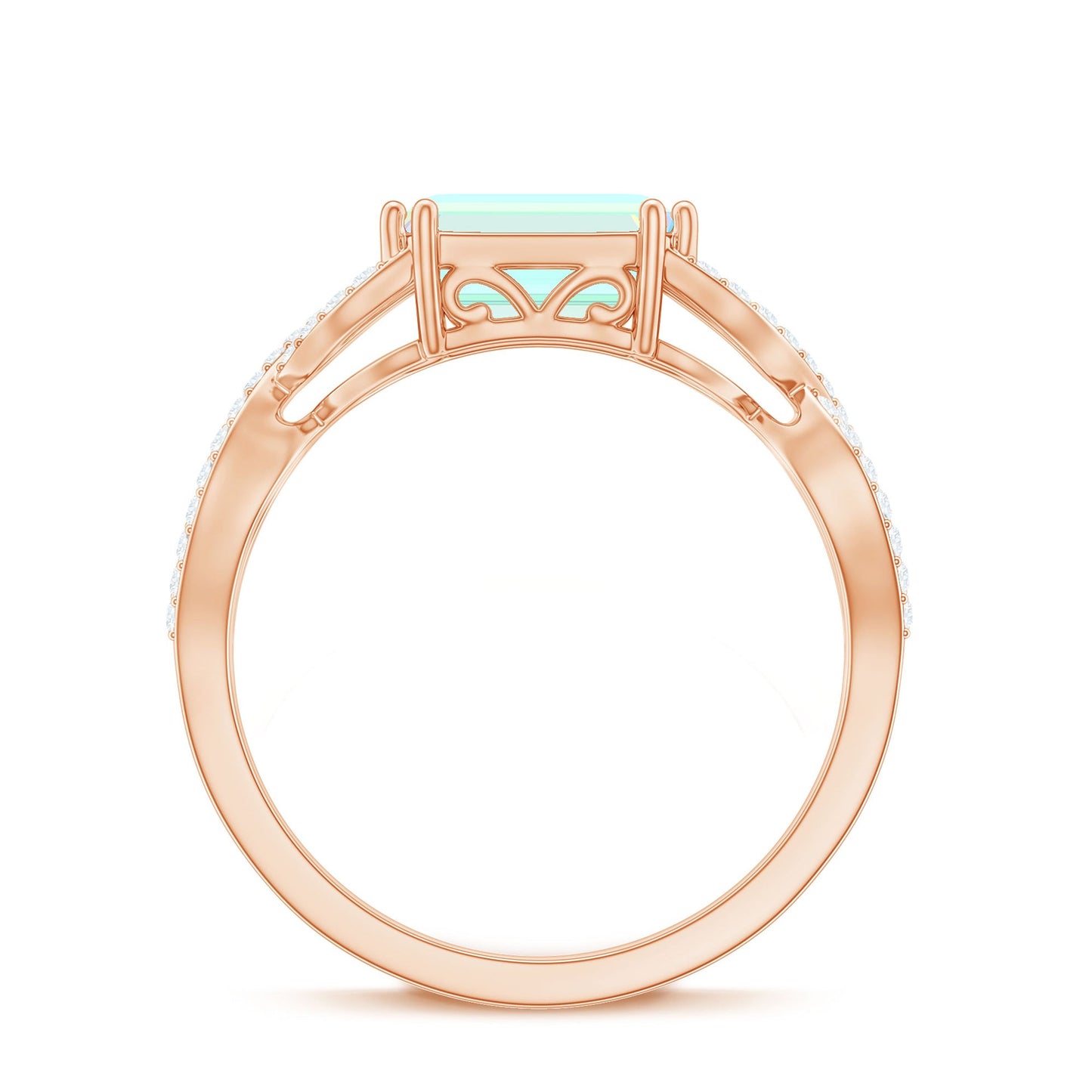 Natural Emerald Cut Opalescent Diamond Engagement Ring in East West Style