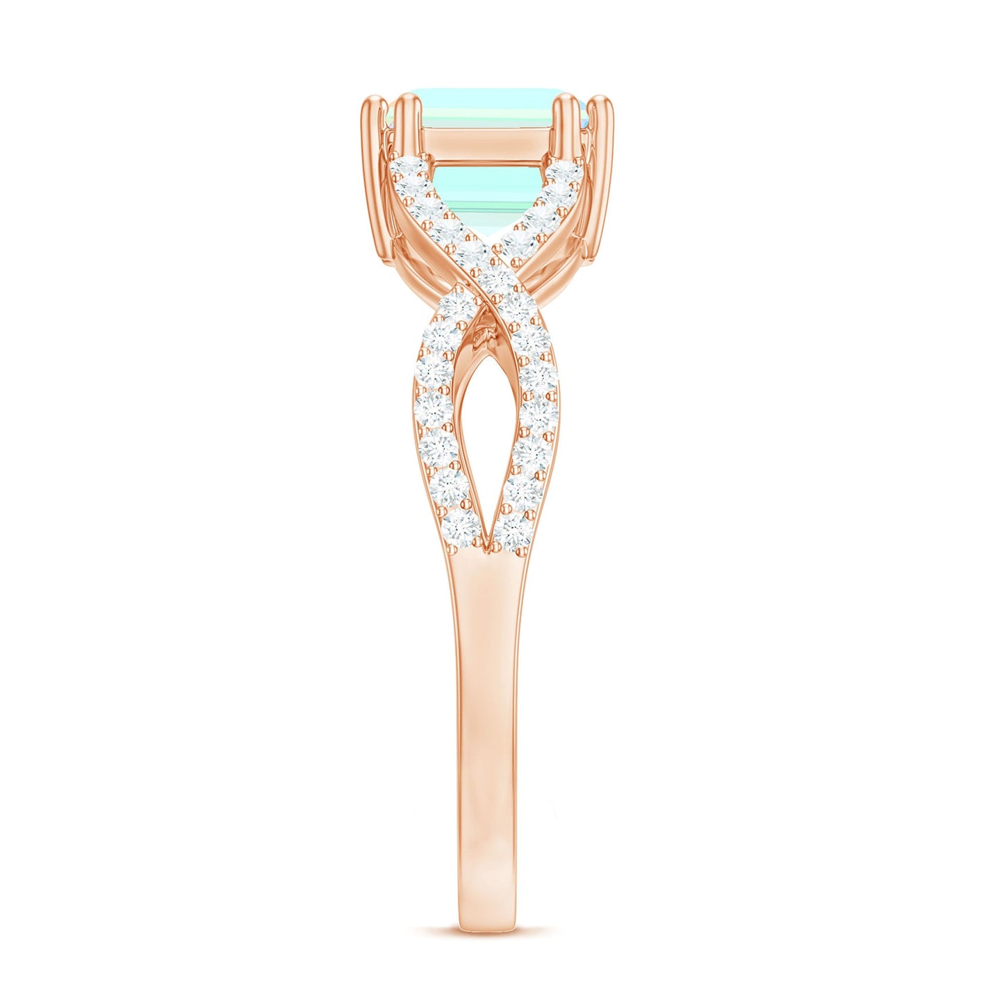 Natural Emerald Cut Opalescent Diamond Engagement Ring in East West Style