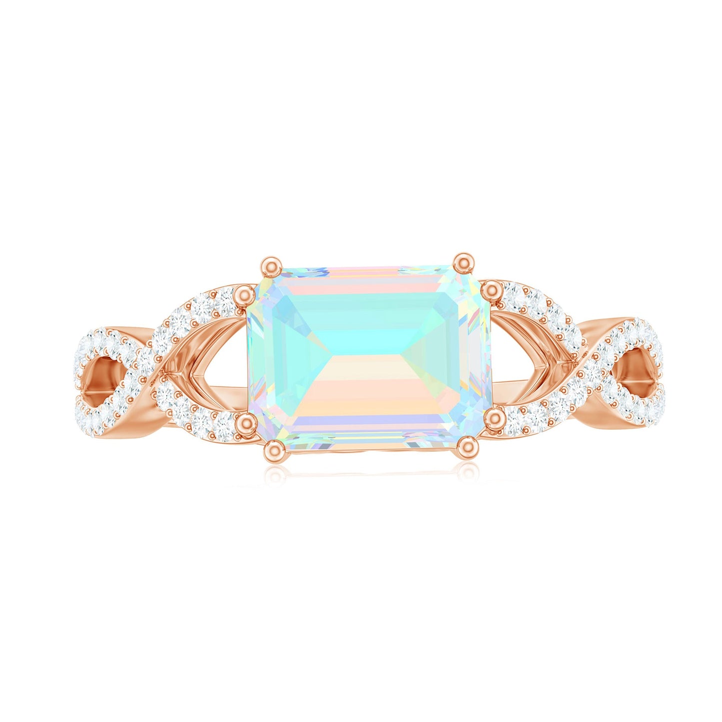 Natural Emerald Cut Opalescent Diamond Engagement Ring in East West Style