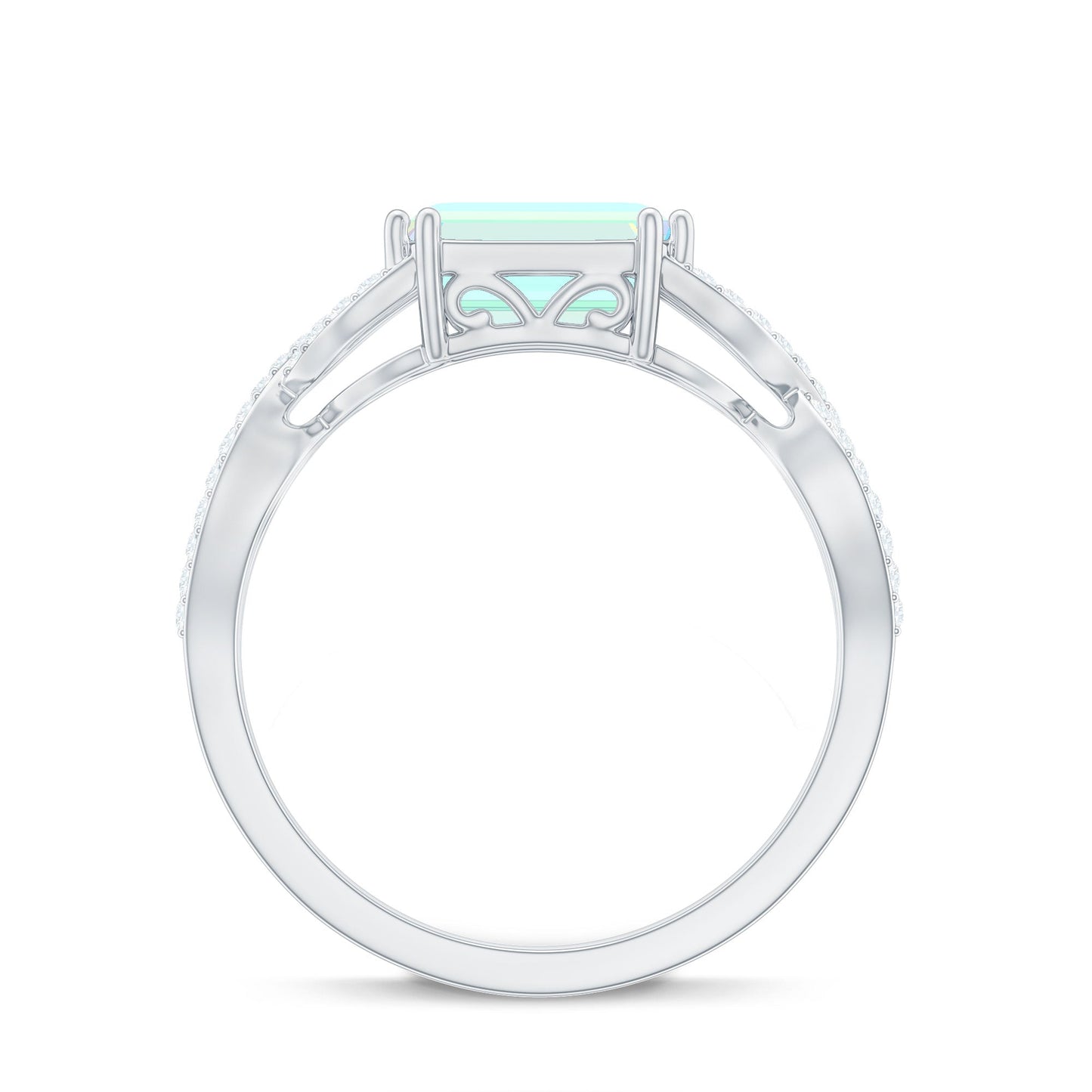 Natural Emerald Cut Opalescent Diamond Engagement Ring in East West Style