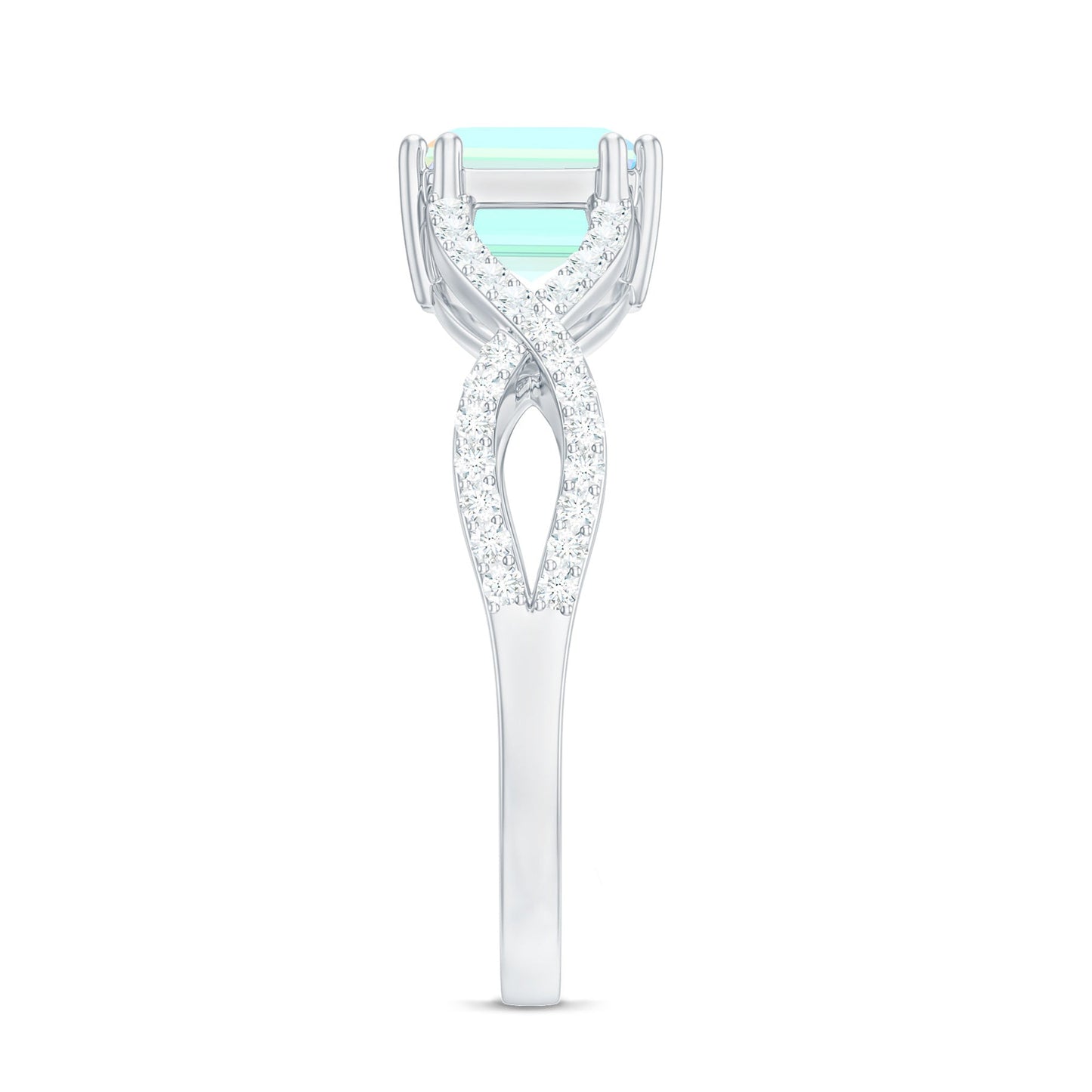 Natural Emerald Cut Opalescent Diamond Engagement Ring in East West Style