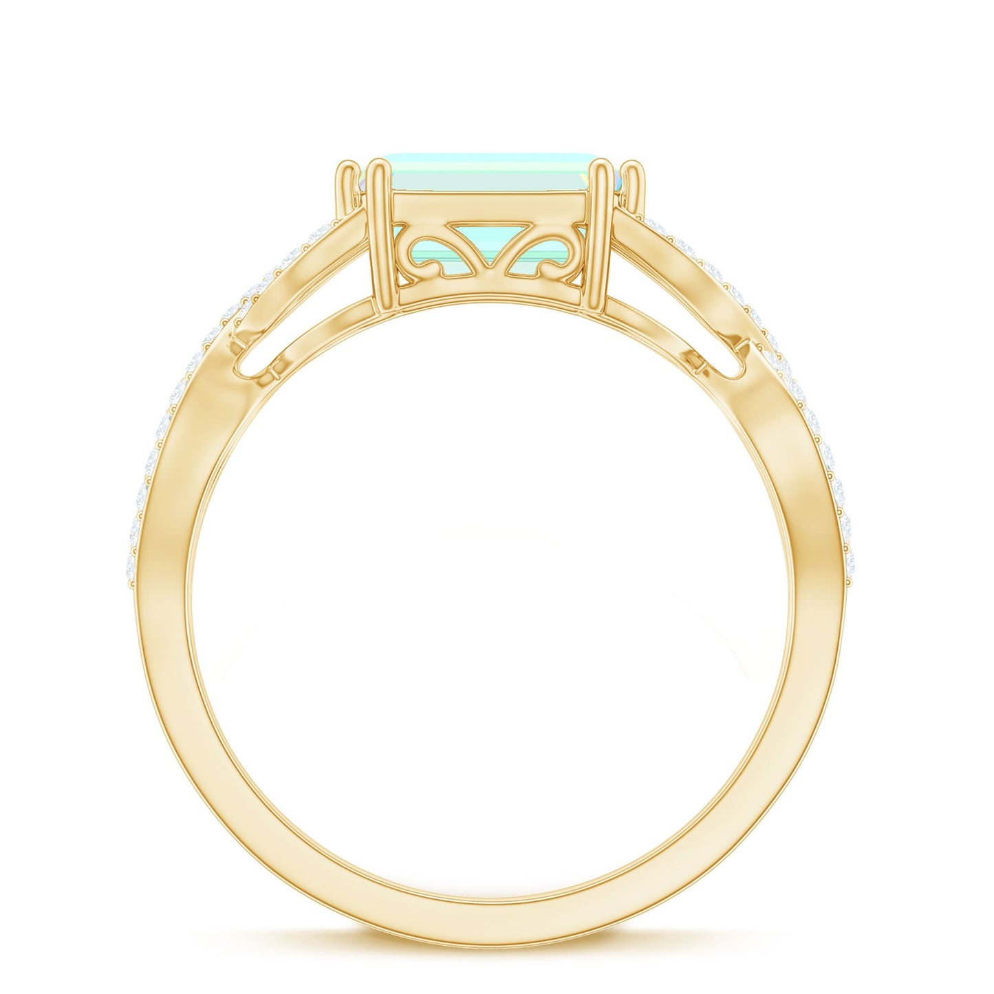 Natural Emerald Cut Opalescent Diamond Engagement Ring in East West Style