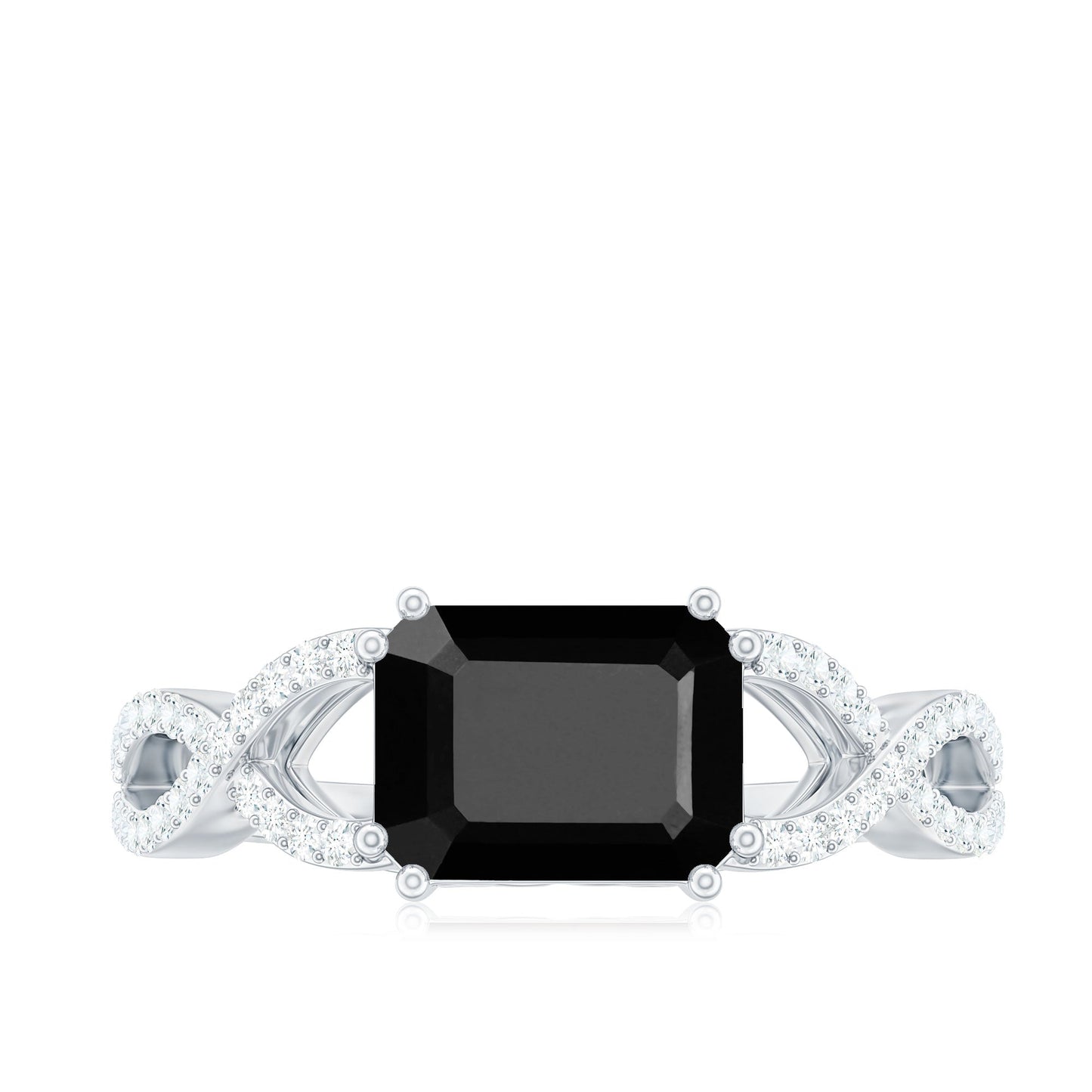 Designer Black Onyx Crossover Engagement Ring with Diamonds