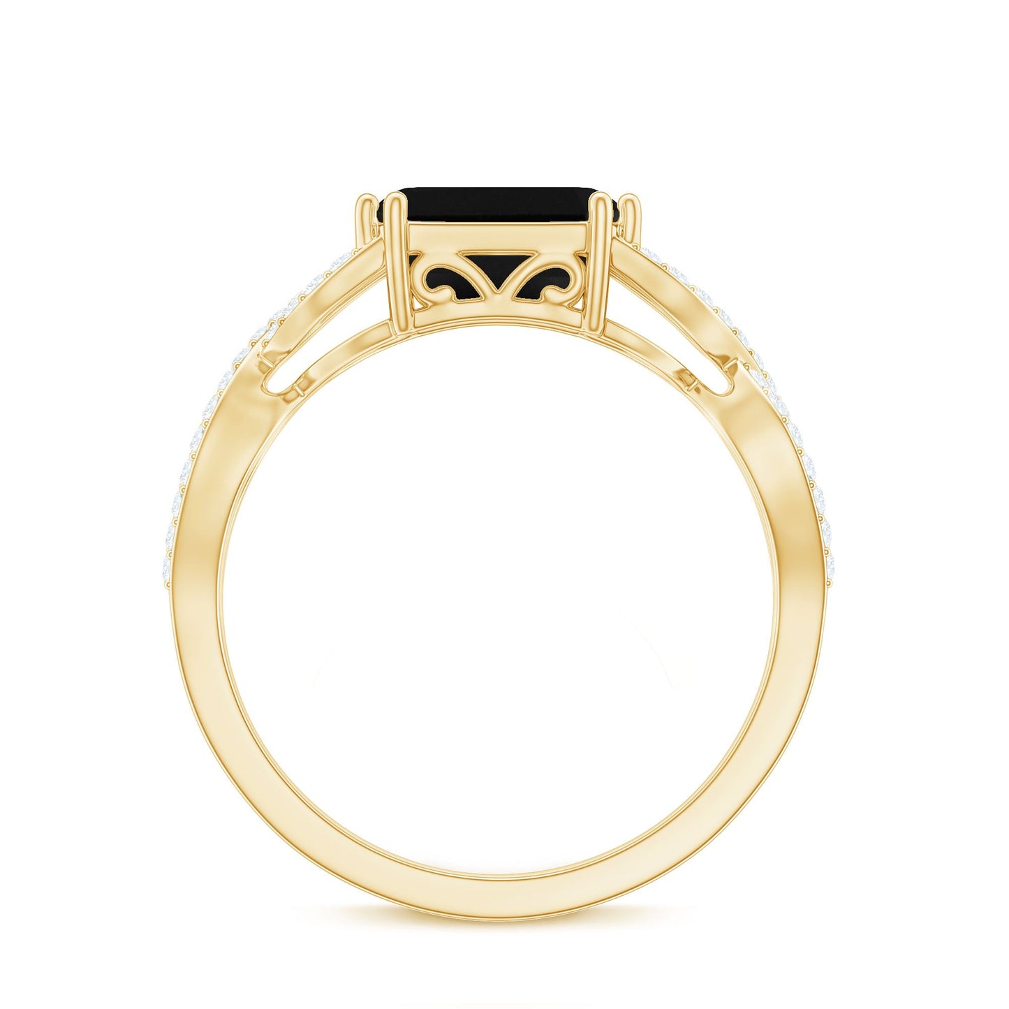 Designer Black Onyx Crossover Engagement Ring with Diamonds
