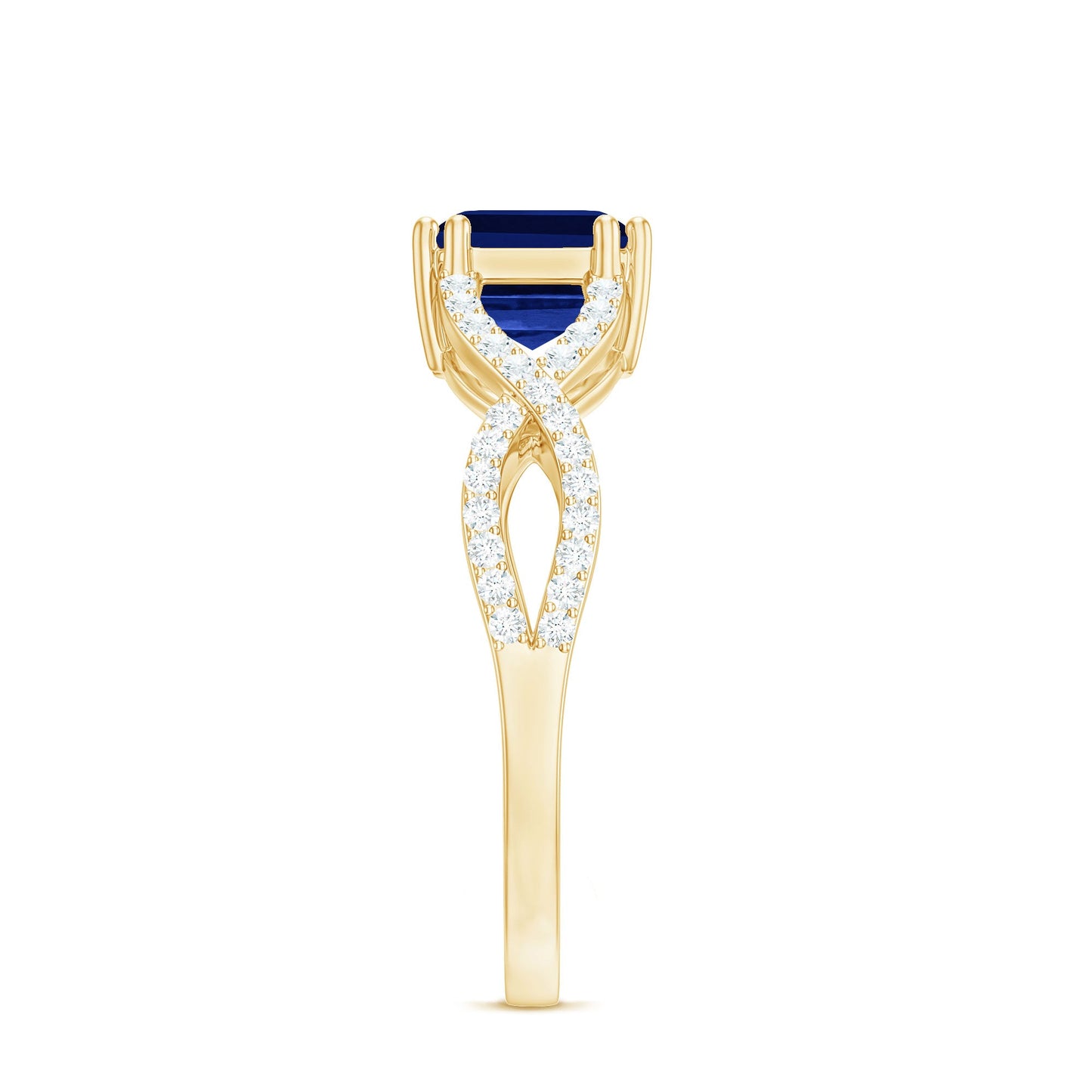 Certified 1.75 Carat Lab Created Blue Sapphire East West Engagement Ring with Diamond Crossover Shank