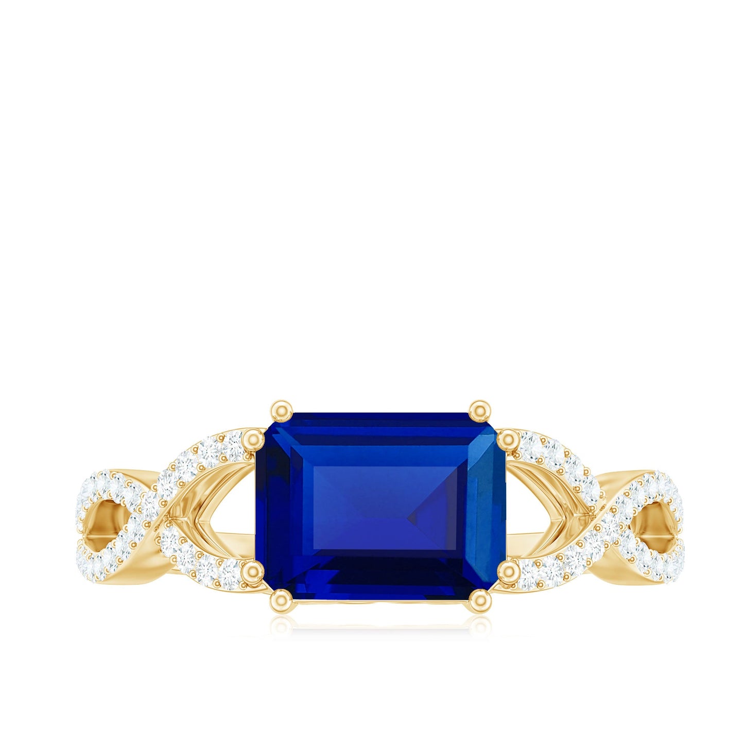 Certified 1.75 Carat Lab Created Blue Sapphire East West Engagement Ring with Diamond Crossover Shank