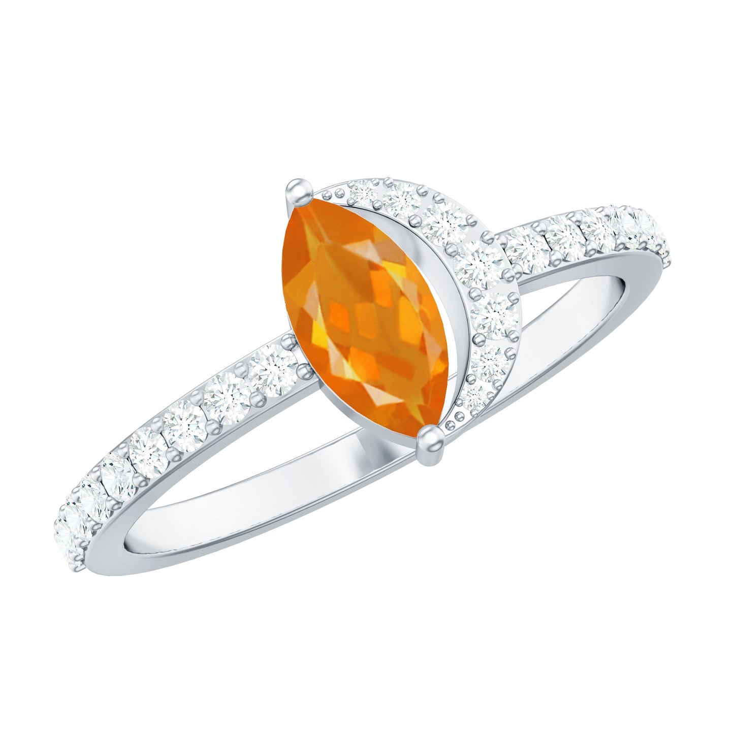 Minimal Marquise Fire Opal and Diamond Engagement Ring