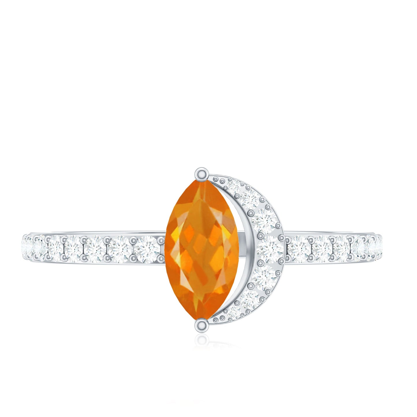 Minimal Marquise Fire Opal and Diamond Engagement Ring