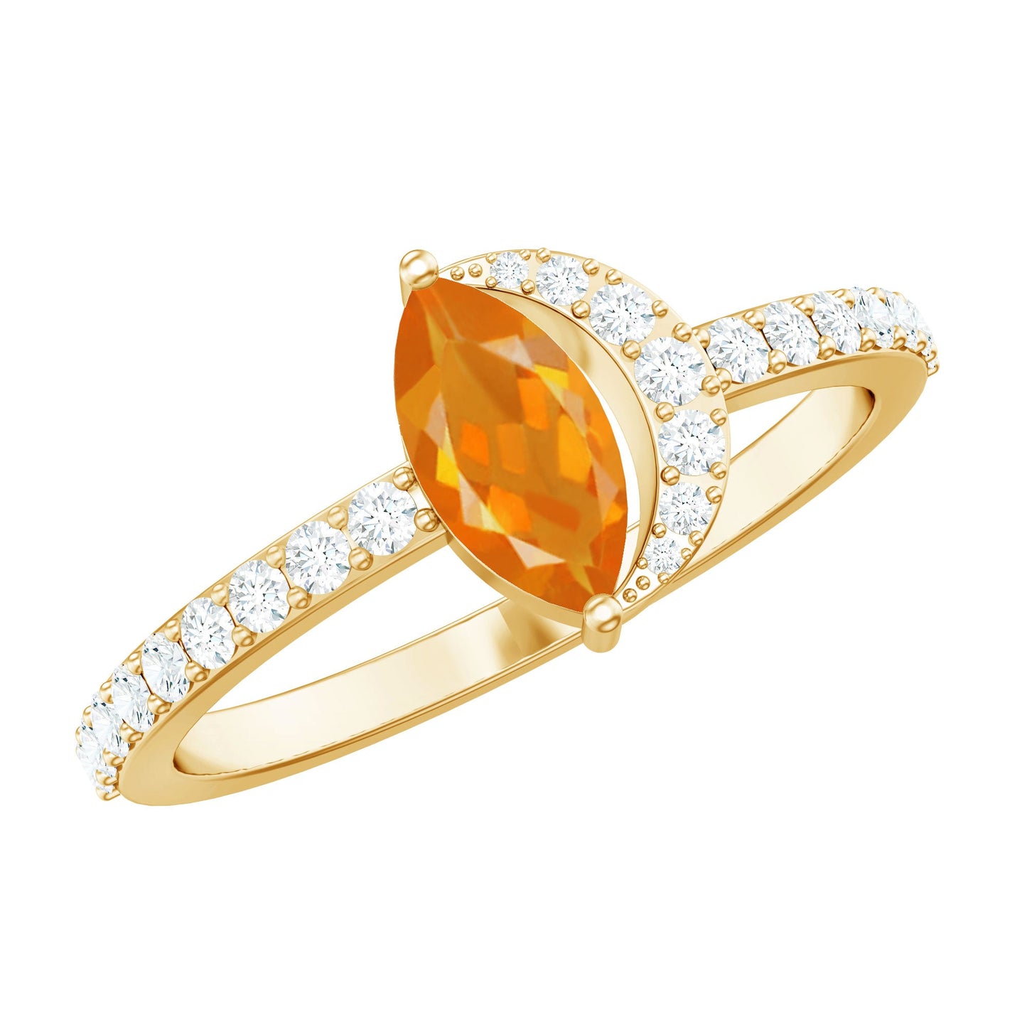 Minimal Marquise Fire Opal and Diamond Engagement Ring
