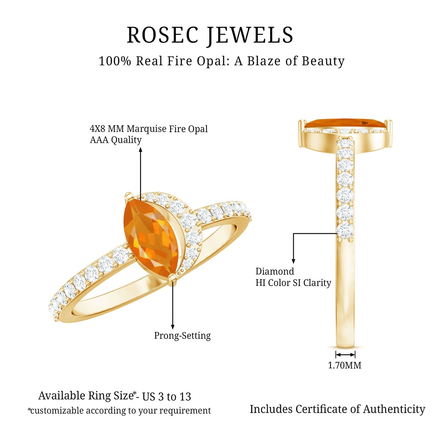 Minimal Marquise Fire Opal and Diamond Engagement Ring