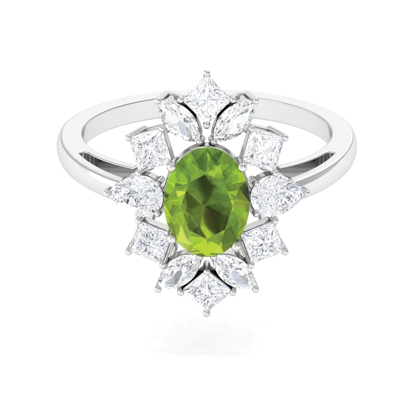 1 Carat Natural Peridot Cocktail Ring with Moissanite Stones