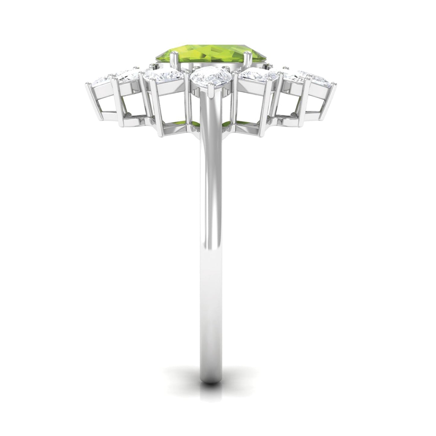 1 Carat Natural Peridot Cocktail Ring with Moissanite Stones