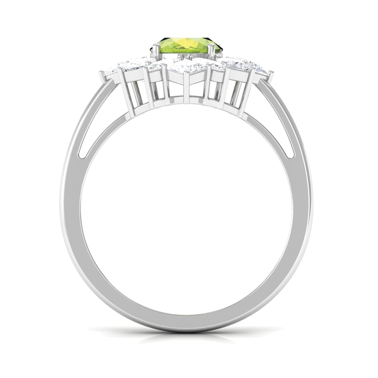 1 Carat Natural Peridot Cocktail Ring with Moissanite Stones