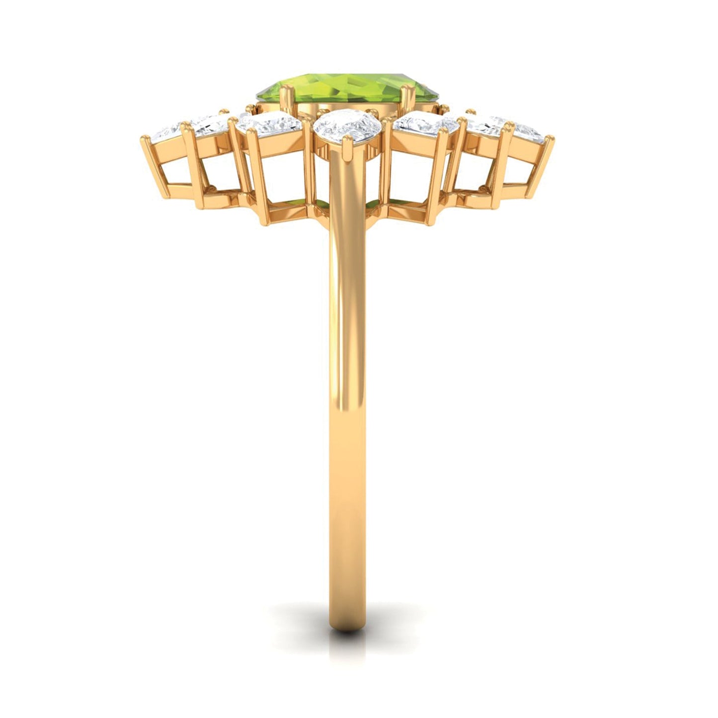 1 Carat Natural Peridot Cocktail Ring with Moissanite Stones