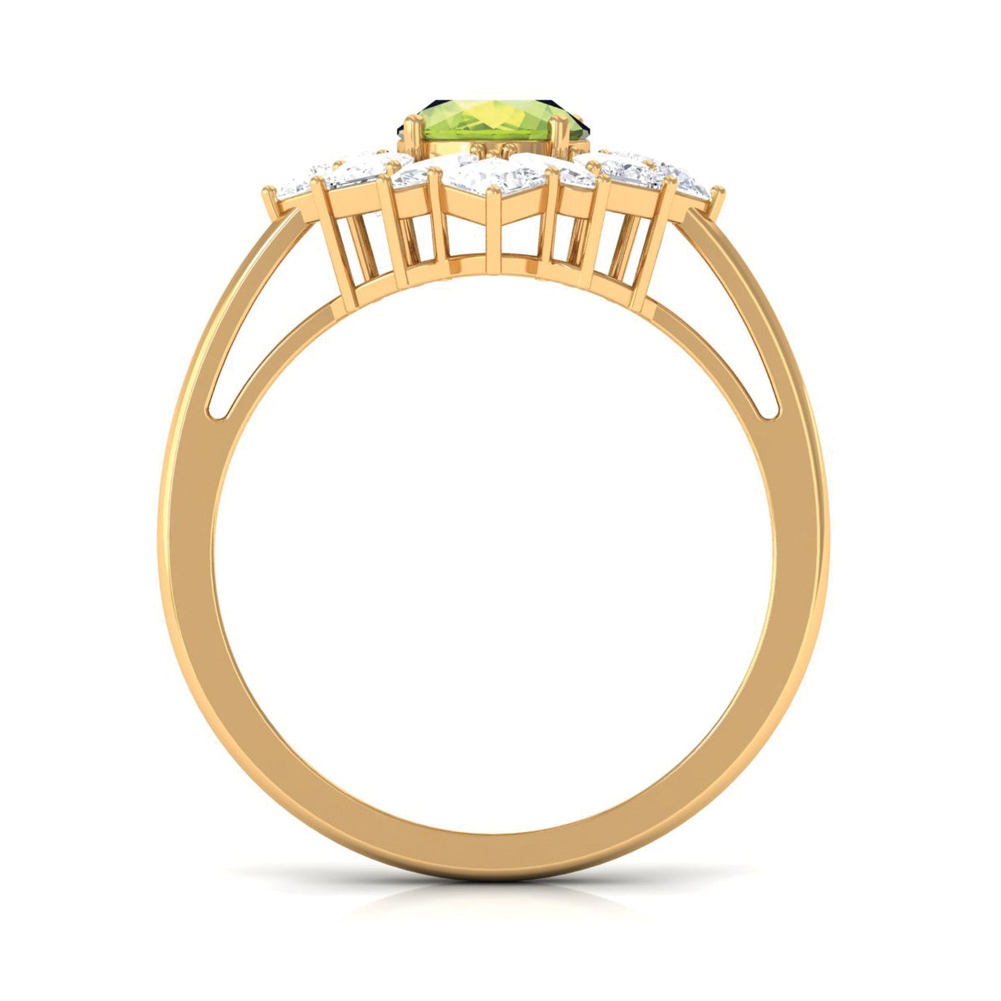 1 Carat Natural Peridot Cocktail Ring with Moissanite Stones