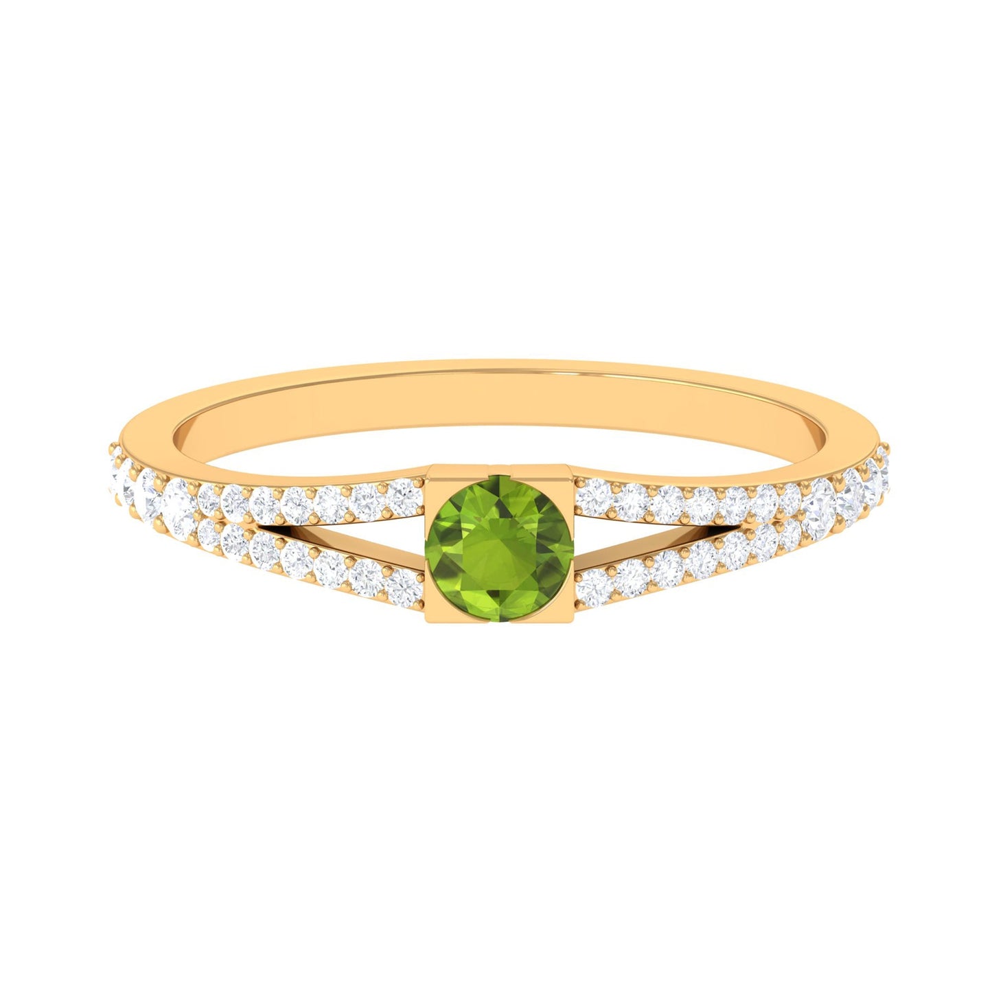 0.50 CT Split Shank Peridot Promise Ring with Diamond Accent